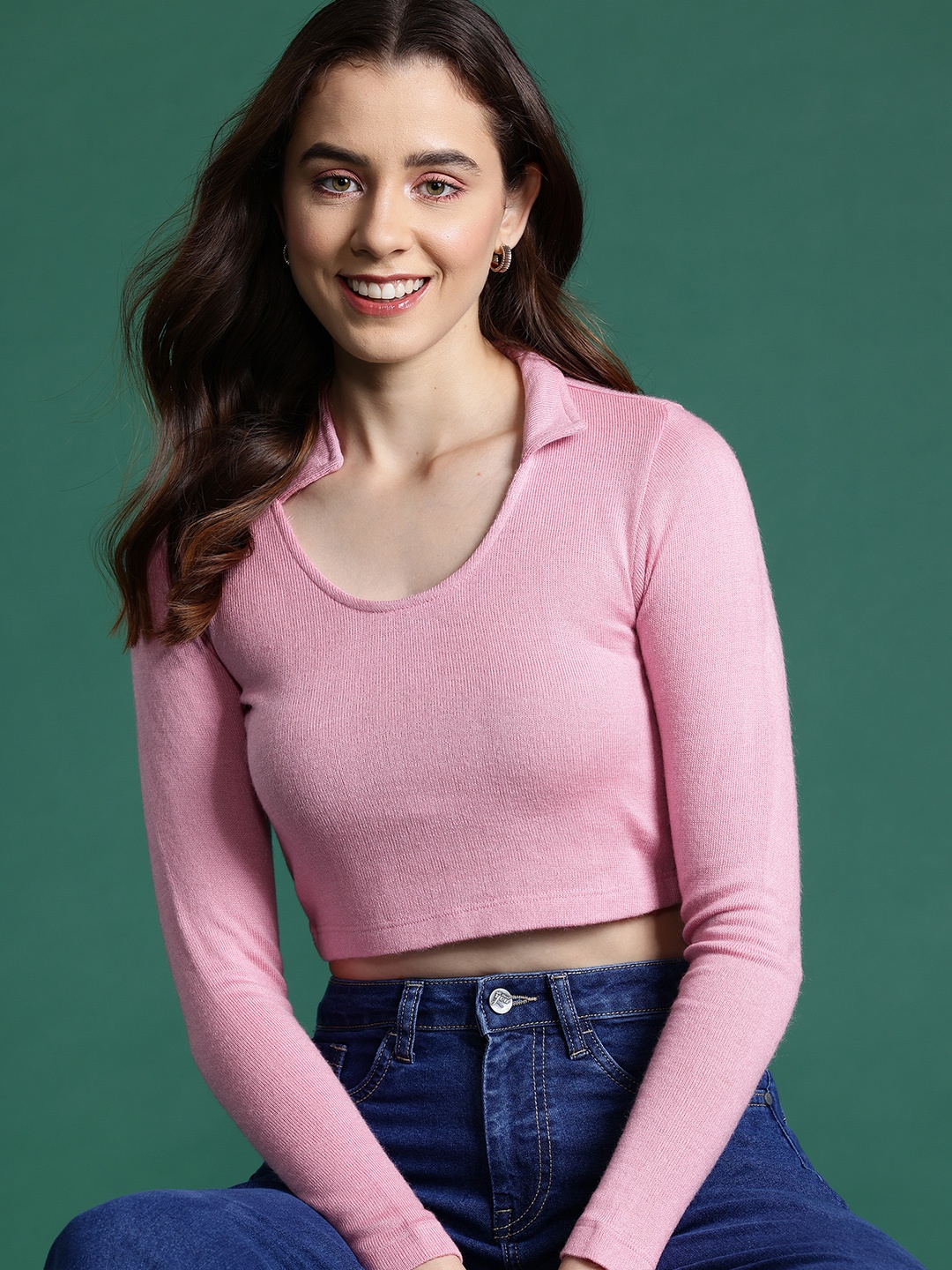 

DressBerry Acrylic Crop Pullover, Pink