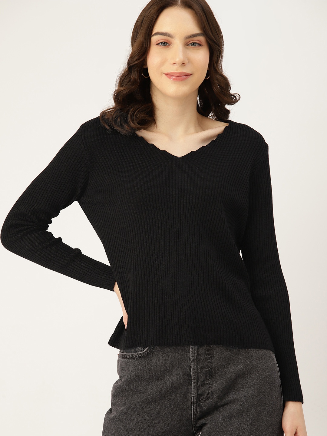 

DressBerry Women Ribbed Acrylic Pullover, Black