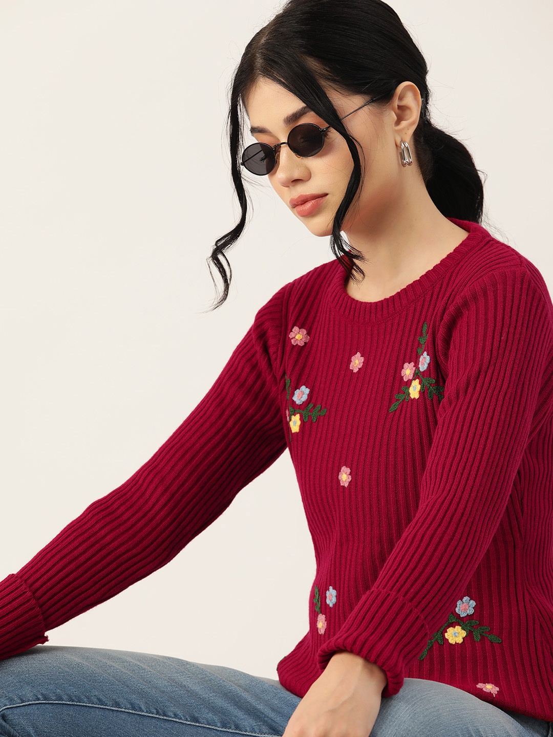 

DressBerry Pure Acrylic Embroidered Pullover, Maroon