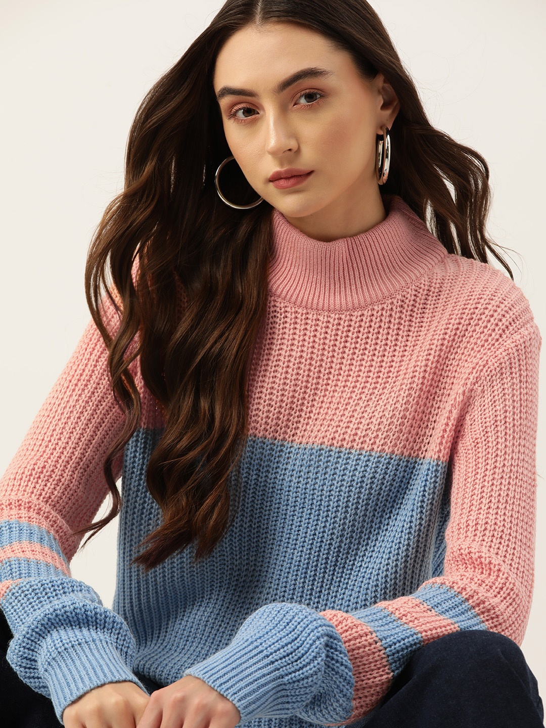 

DressBerry Colourblocked Acrylic Longline Pullover, Peach