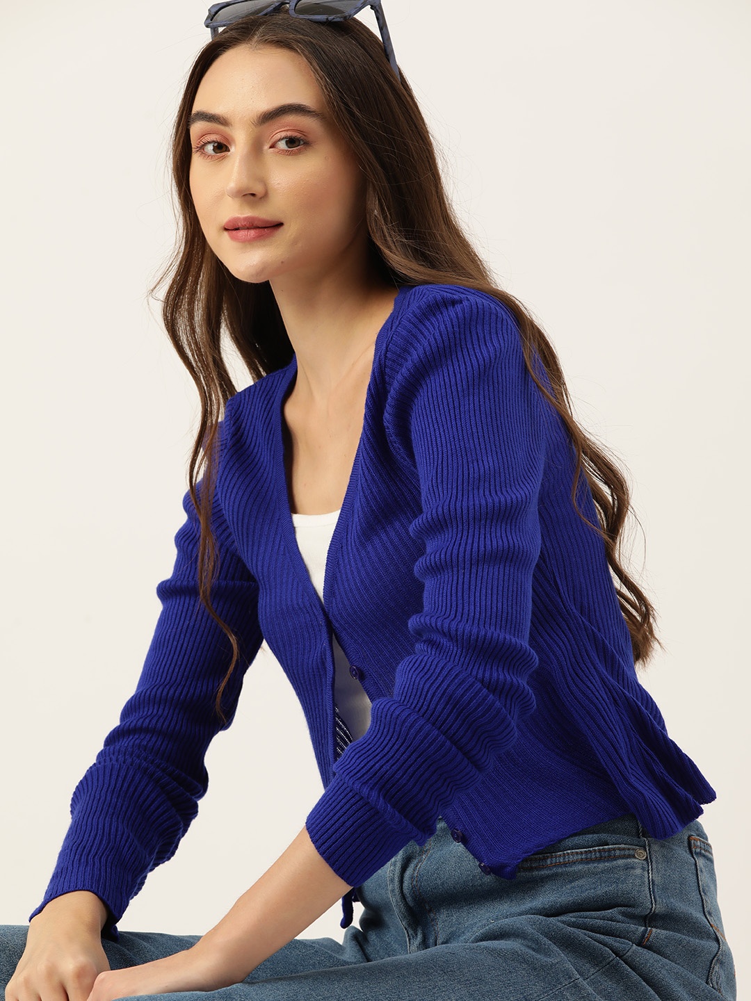

DressBerry Ribbed Acrylic Cardigan, Navy blue