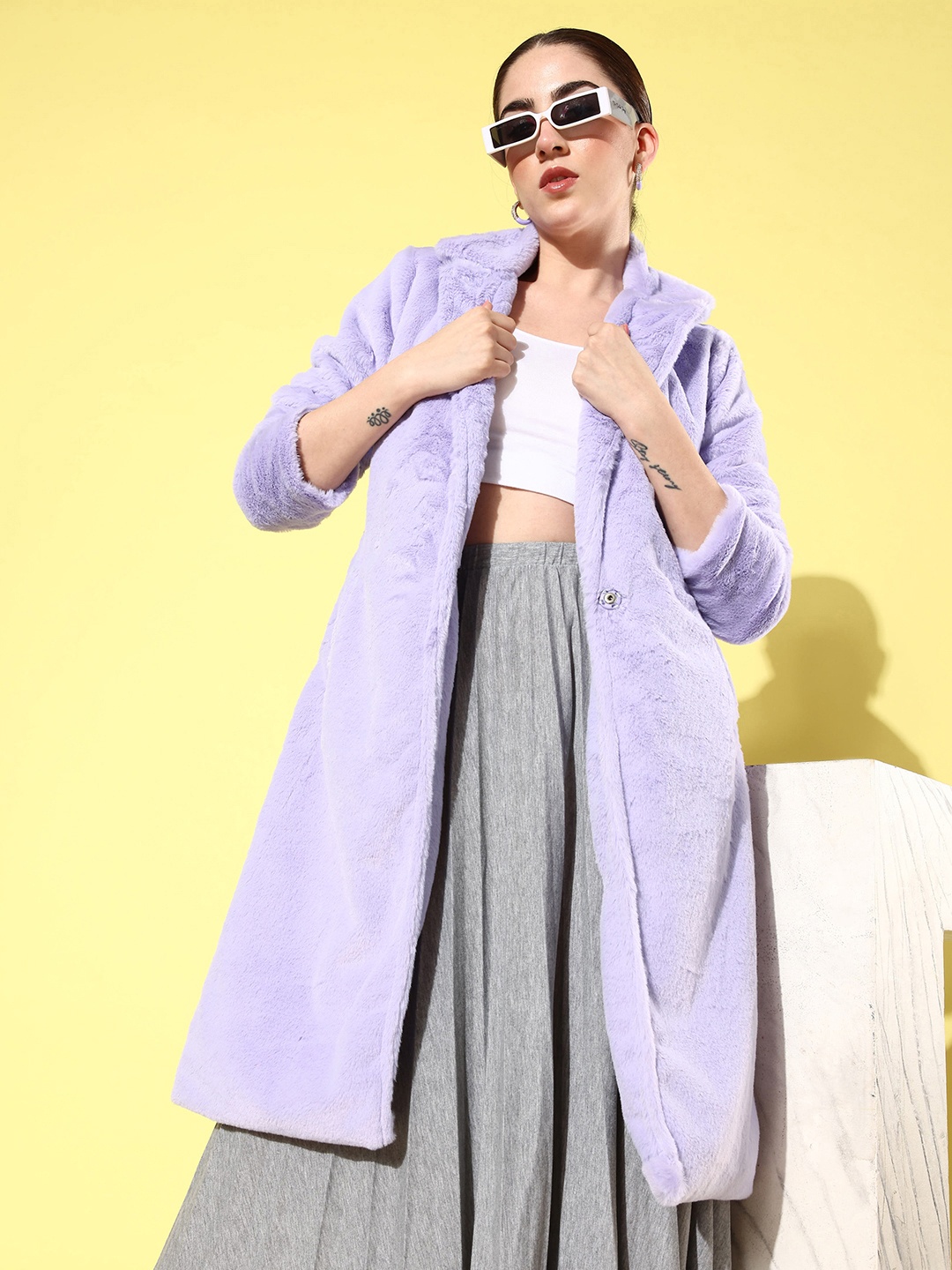 

4WRD by Dressberry Faux Fur Longline Overcoat, Lavender