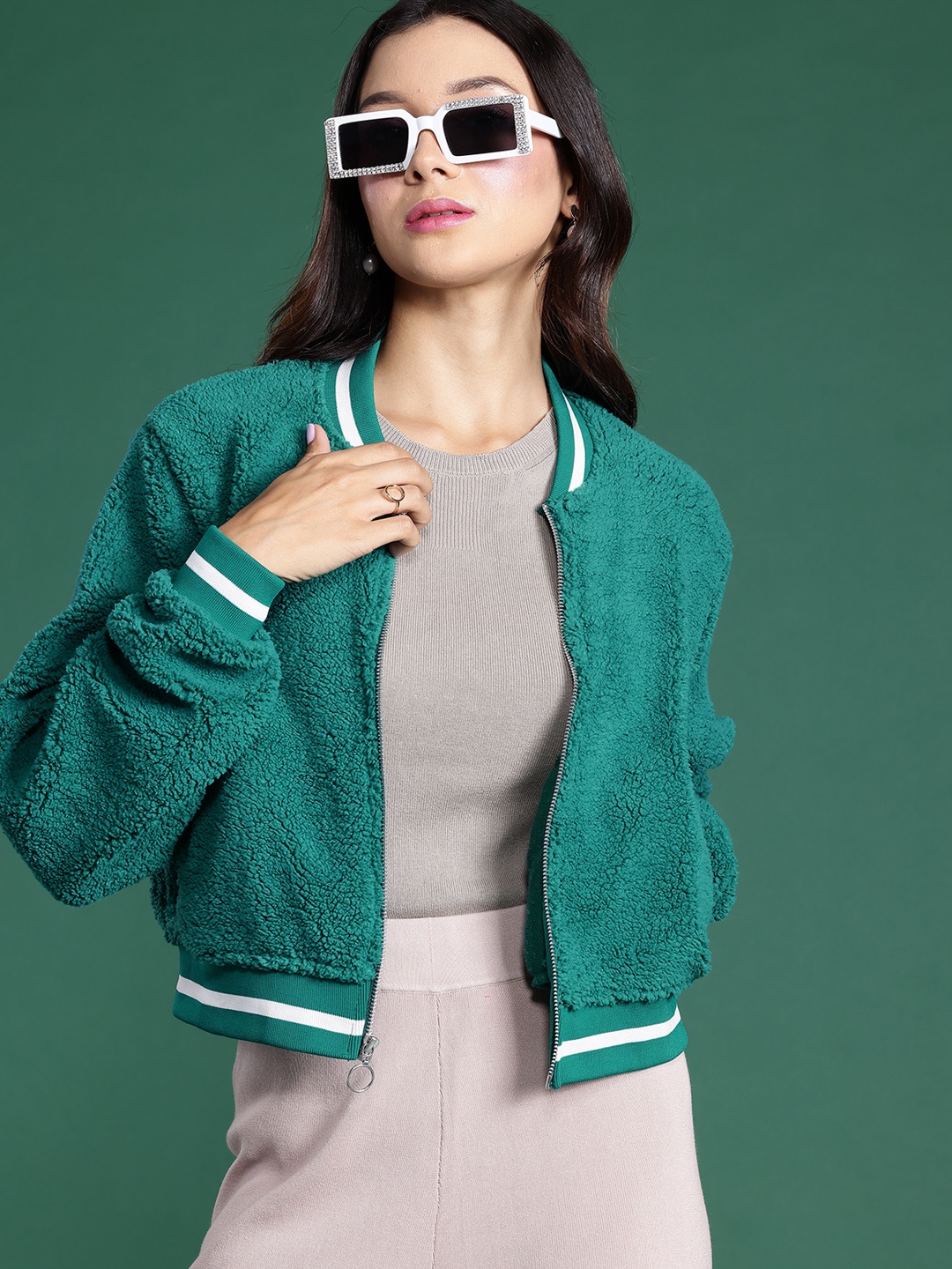 

DressBerry Fleece Bomber Jacket, Green