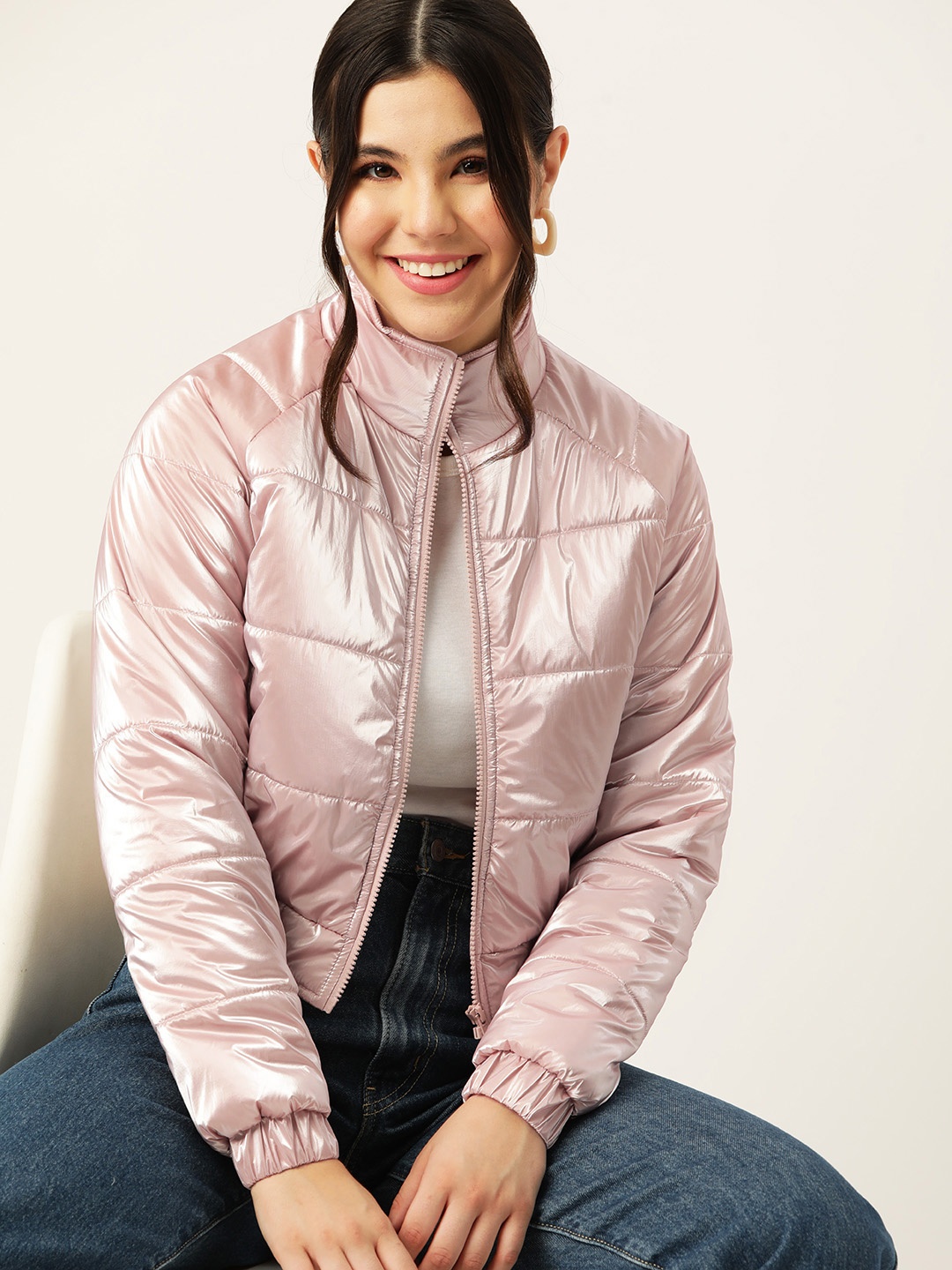 

DressBerry Mock Collar Puffer Jacket, Pink