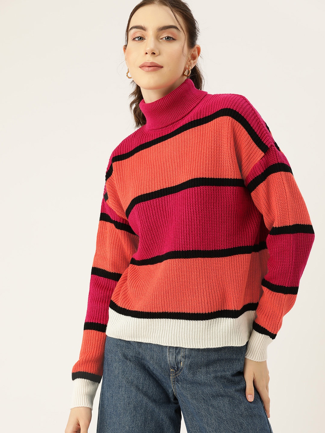 

DressBerry Women Acrylic Striped Pullover, Orange