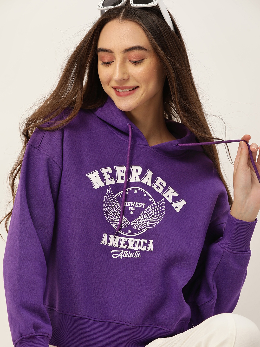 

DressBerry Women Printed Hooded Sweatshirt, Purple