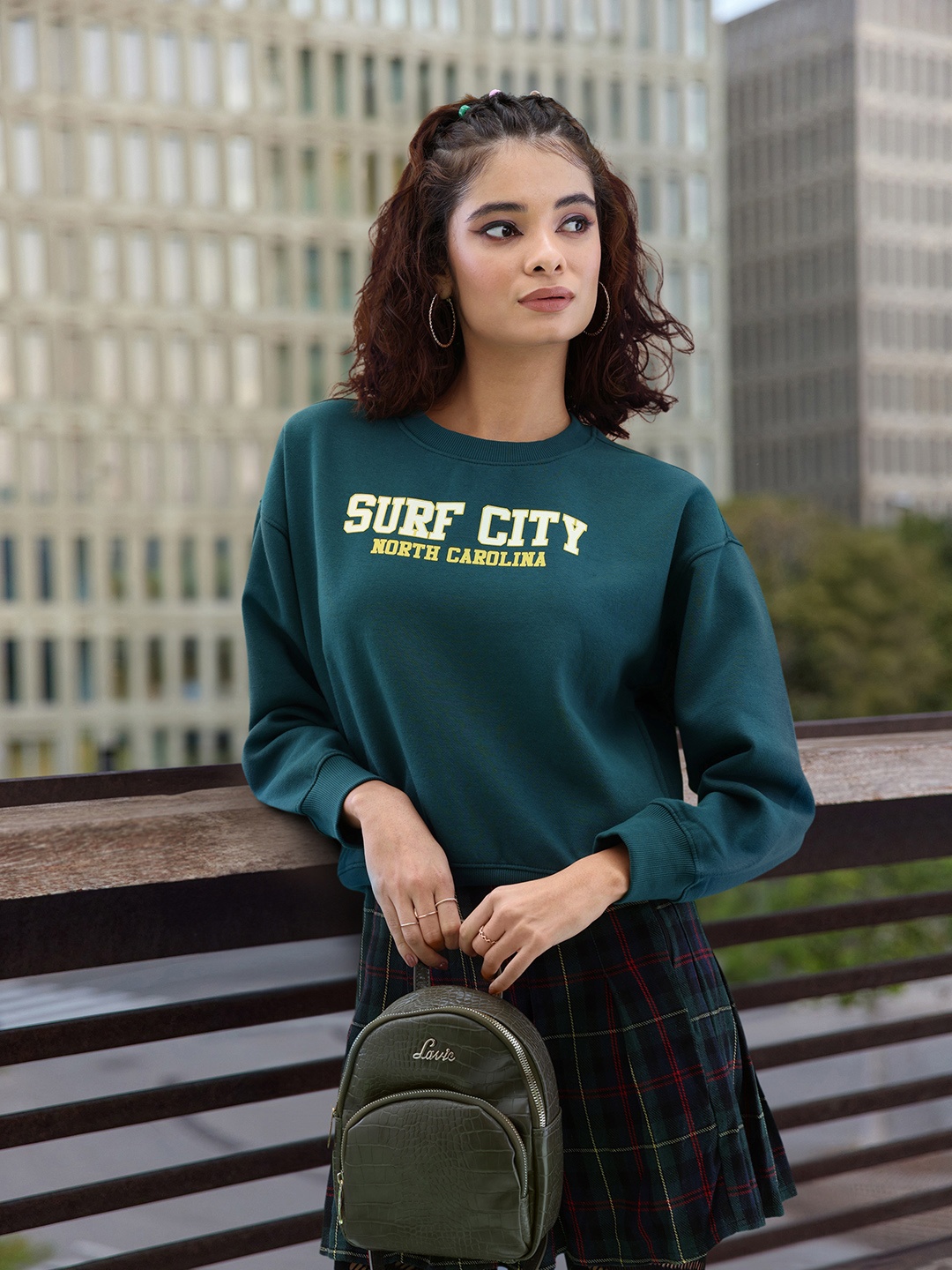 

DressBerry Typography Embossed Drop Shoulder Sleeves Sweatshirt, Teal