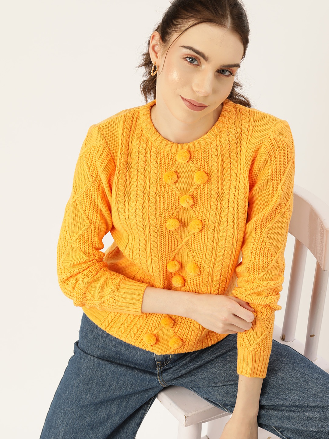 

DressBerry Women Acrylic Cable Knit Pullover, Orange