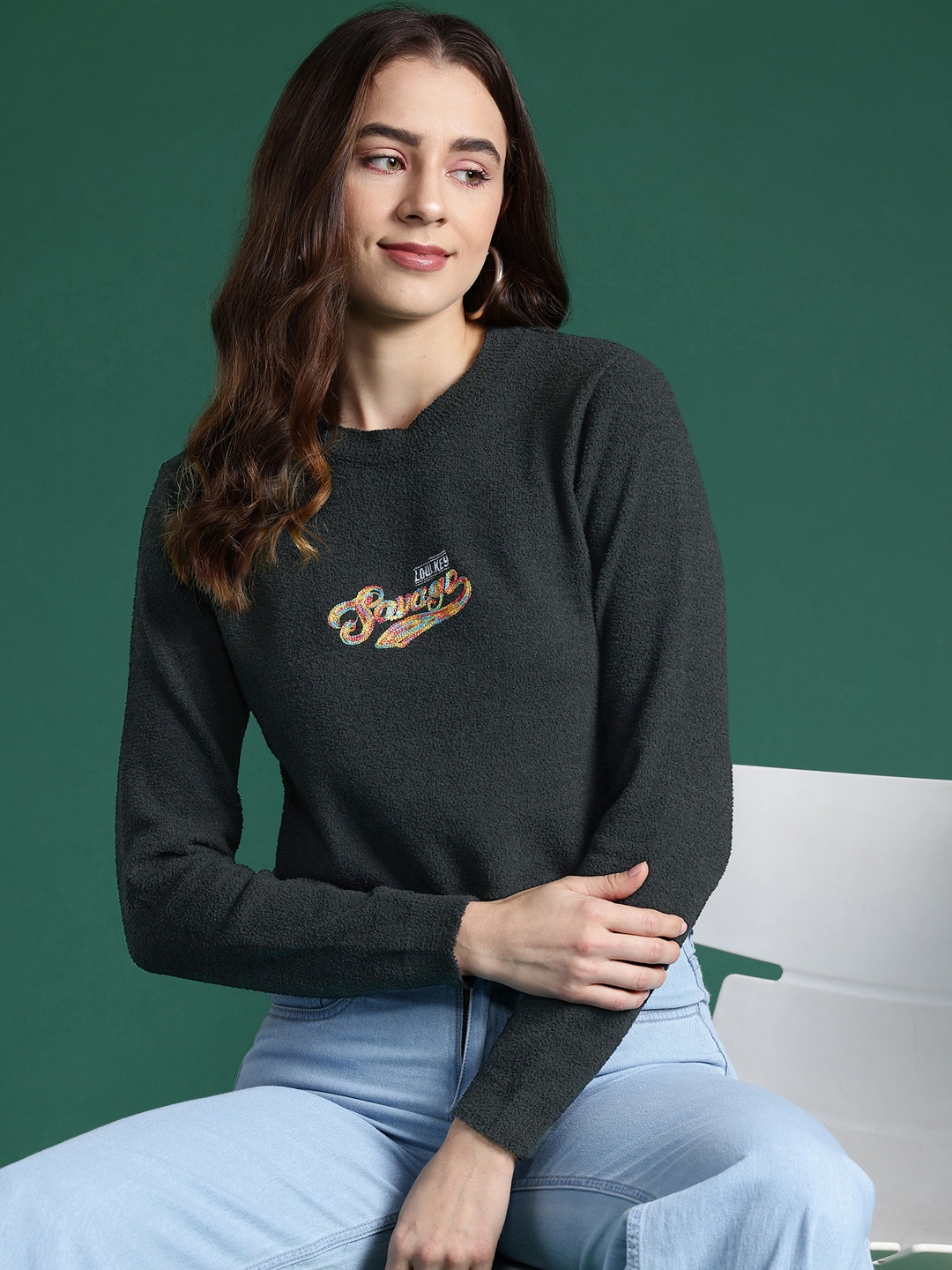 

DressBerry Women Typography Pullover, Black
