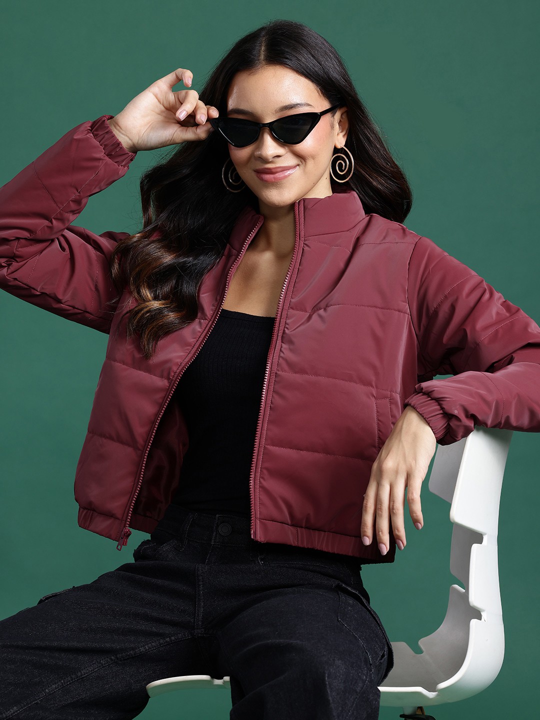 

DressBerry Women Solid Padded Jacket, Burgundy