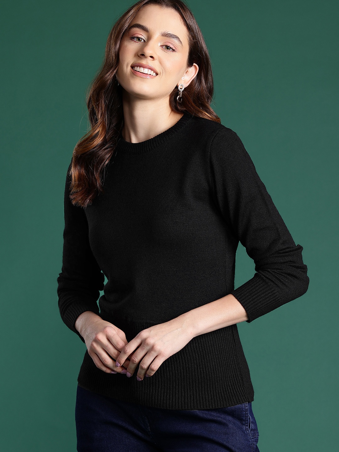 

DressBerry Women Solid Acrylic Pullover, Black