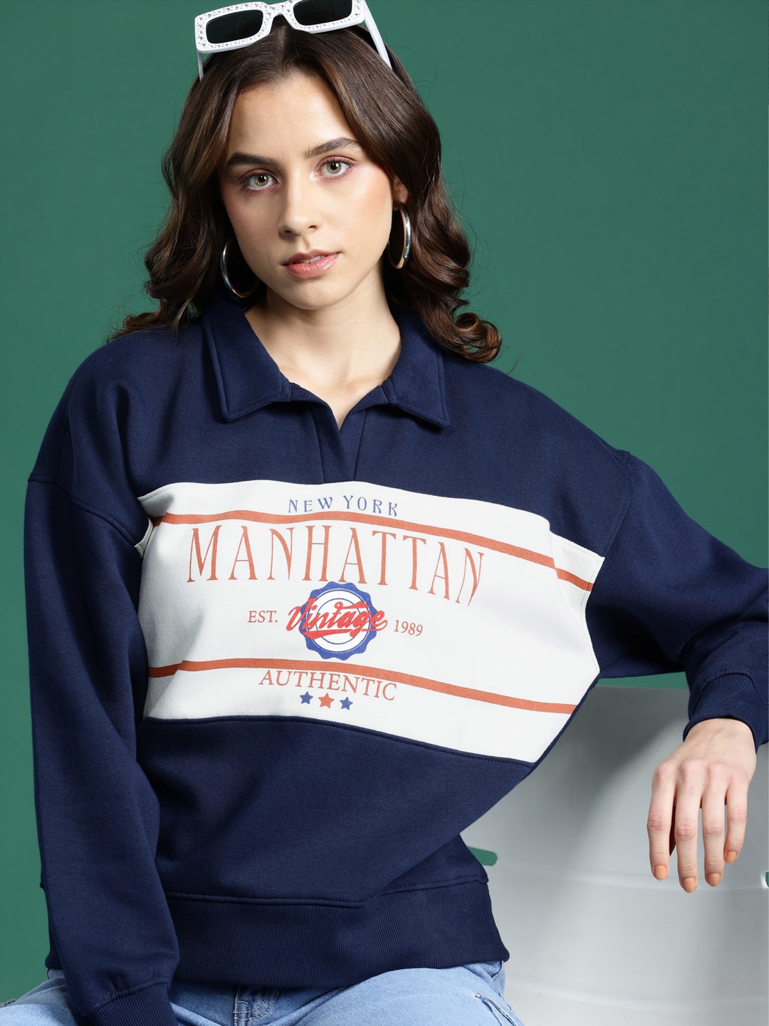 

DressBerry Colourblocked Polo Sweatshirt, Navy blue