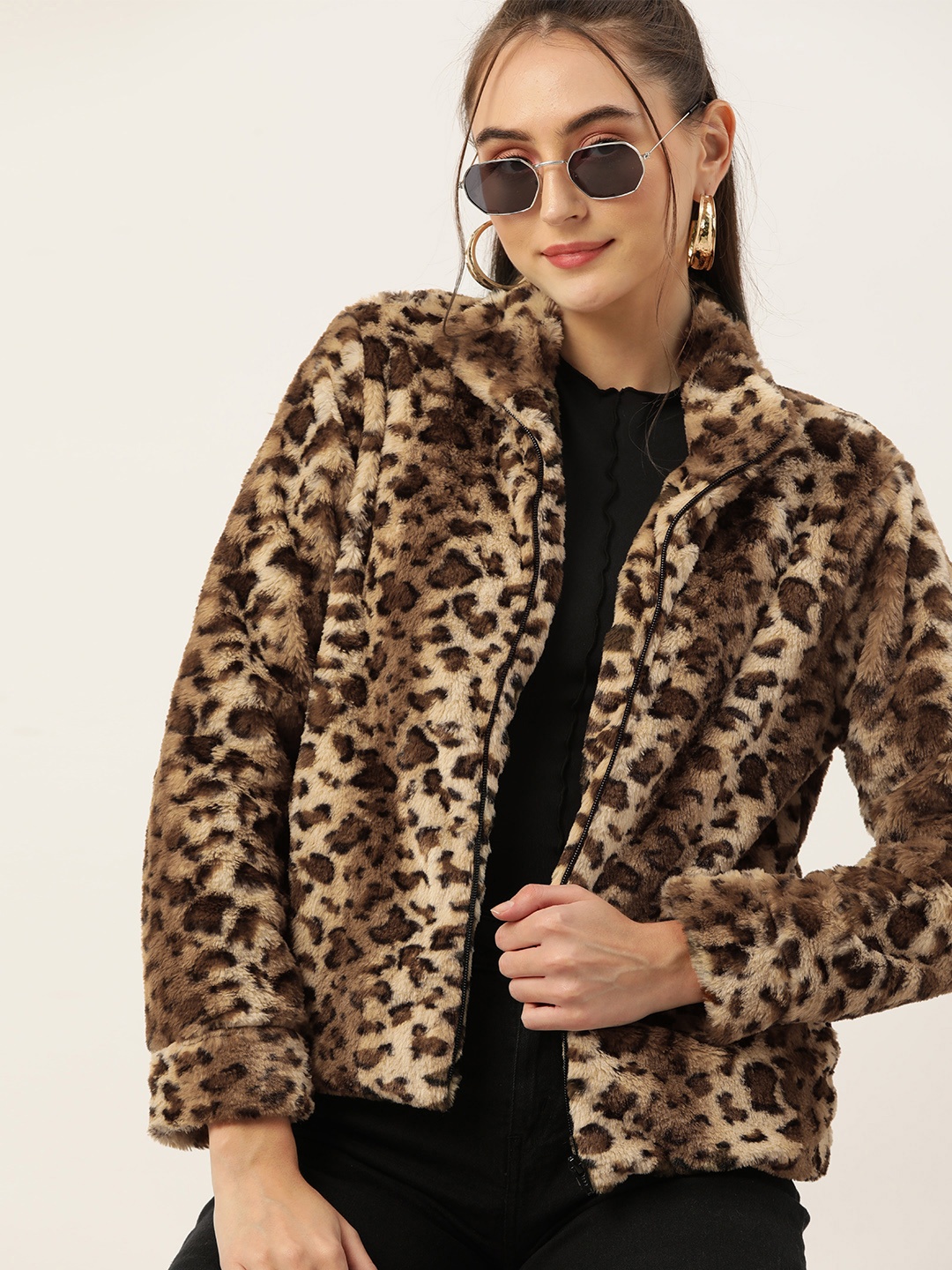 

DressBerry Animal Print Faux Fur Tailored Jacket, Brown