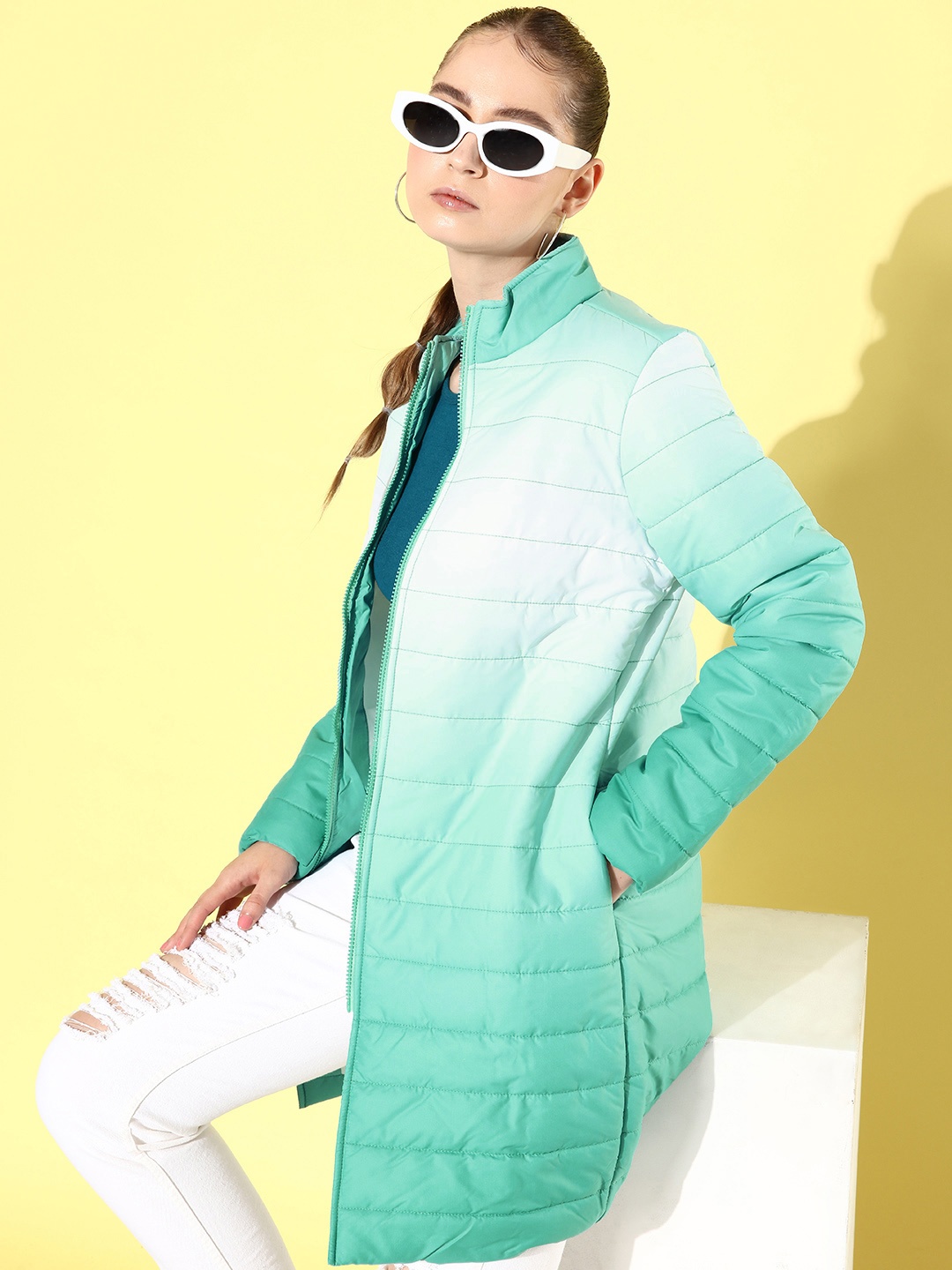 

4WRD by Dressberry Ombre Longline Puffer Jacket, Green