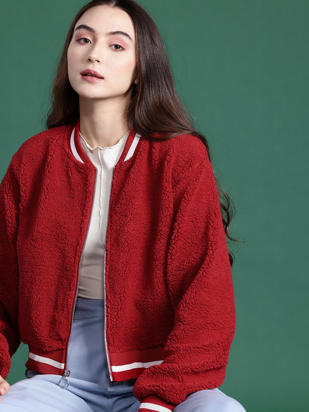 

DressBerry Fleece Bomber Jacket, Red