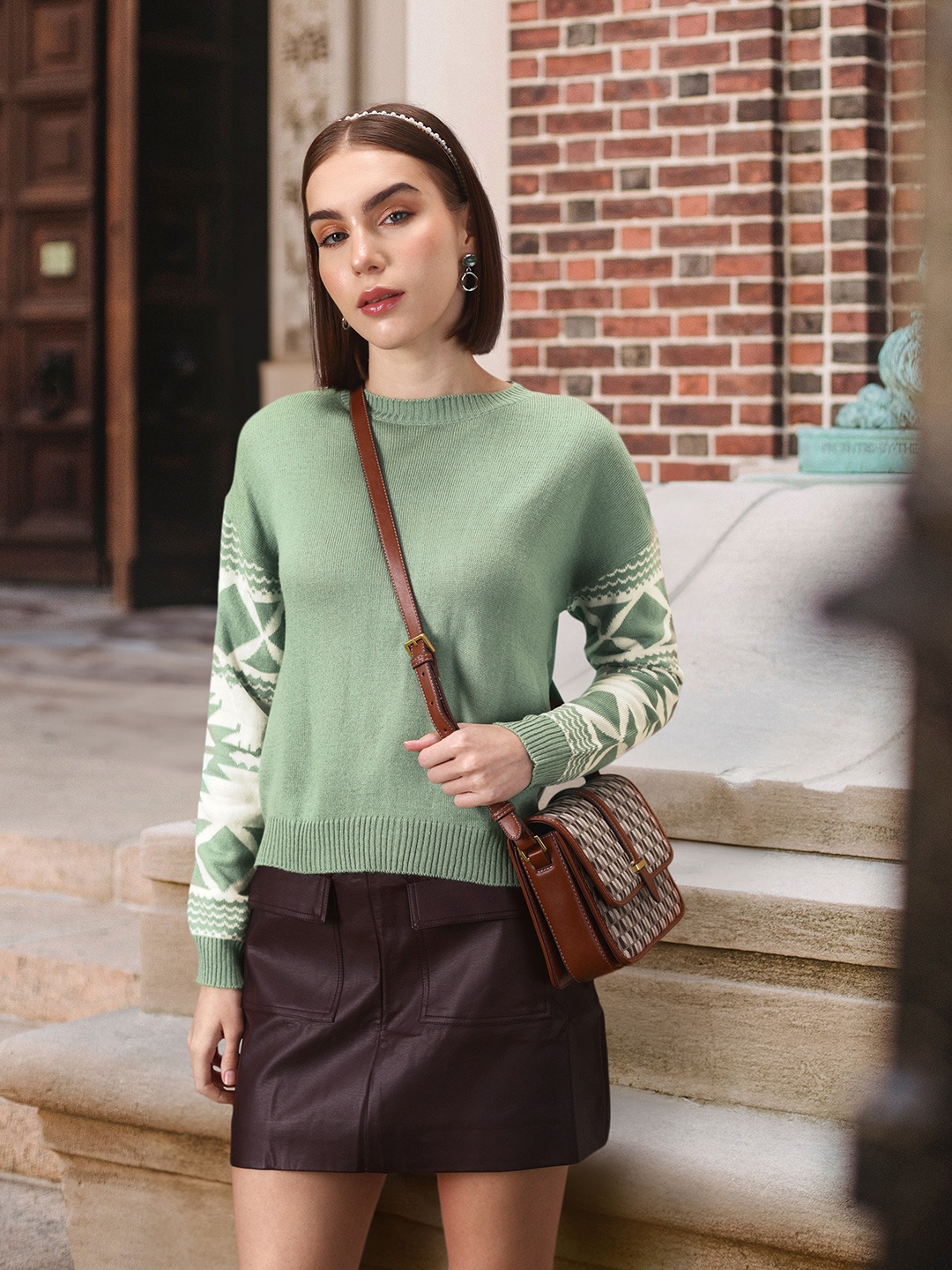 

DressBerry Acrylic Fair Isle Pullover, Green
