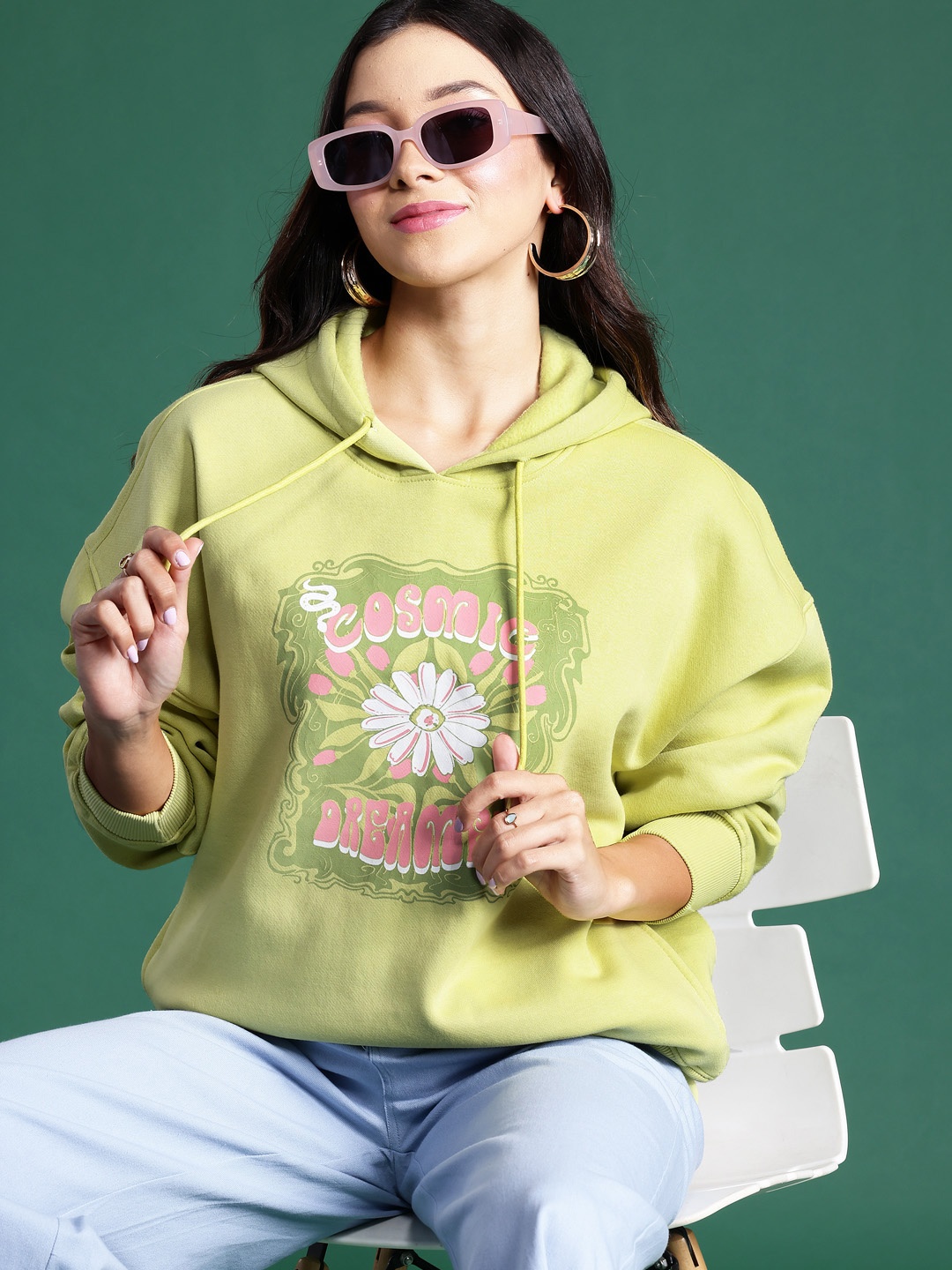 

DressBerry Printed Hooded Sweatshirt, Lime green