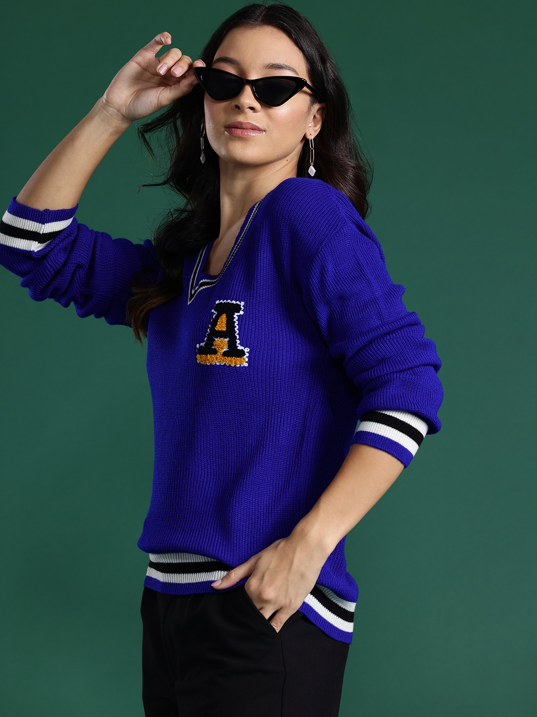 

DressBerry Acrylic Pullover with Applique Detail, Navy blue