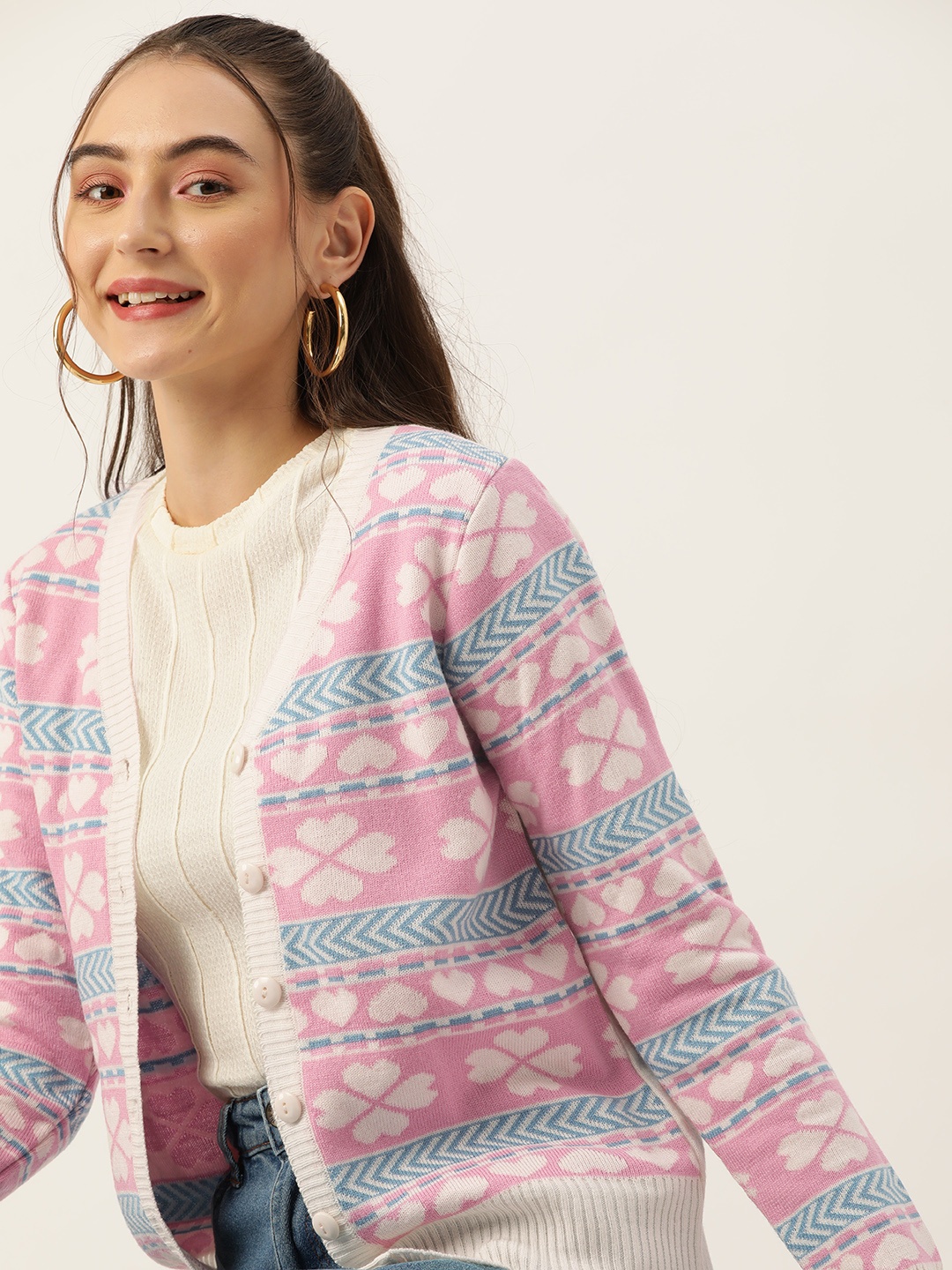 

DressBerry Acrylic Self-Design Cardigan, White