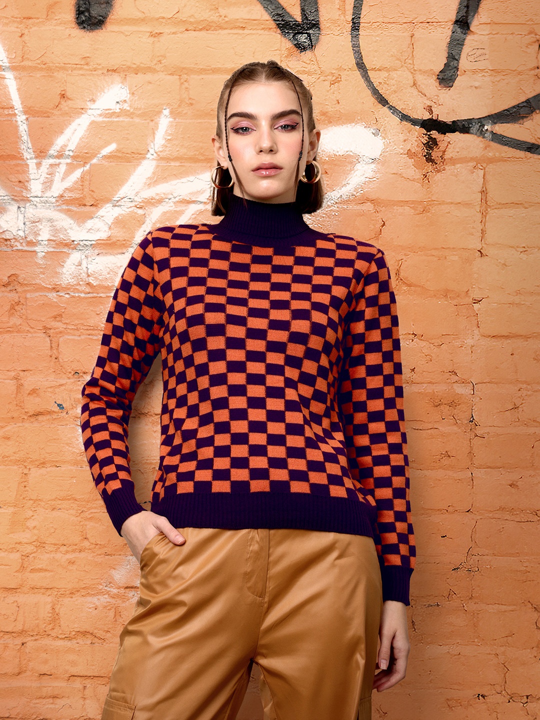 

DressBerry Checked Acrylic Pullover, Purple