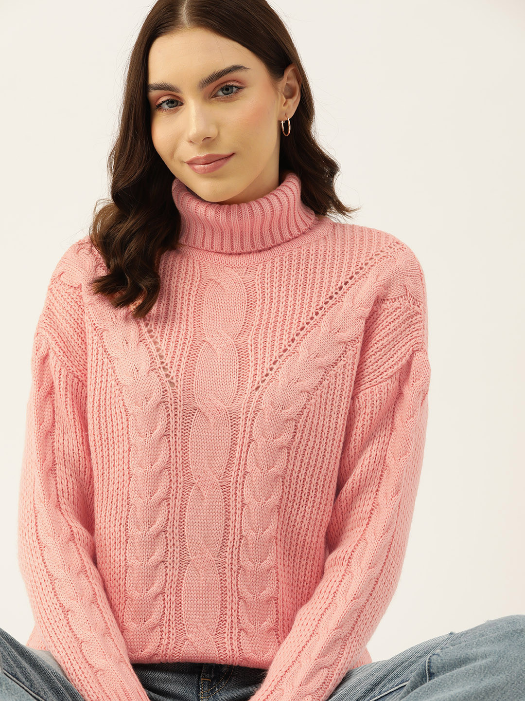 

DressBerry Pure Acrylic Cable Knit Pullover, Peach