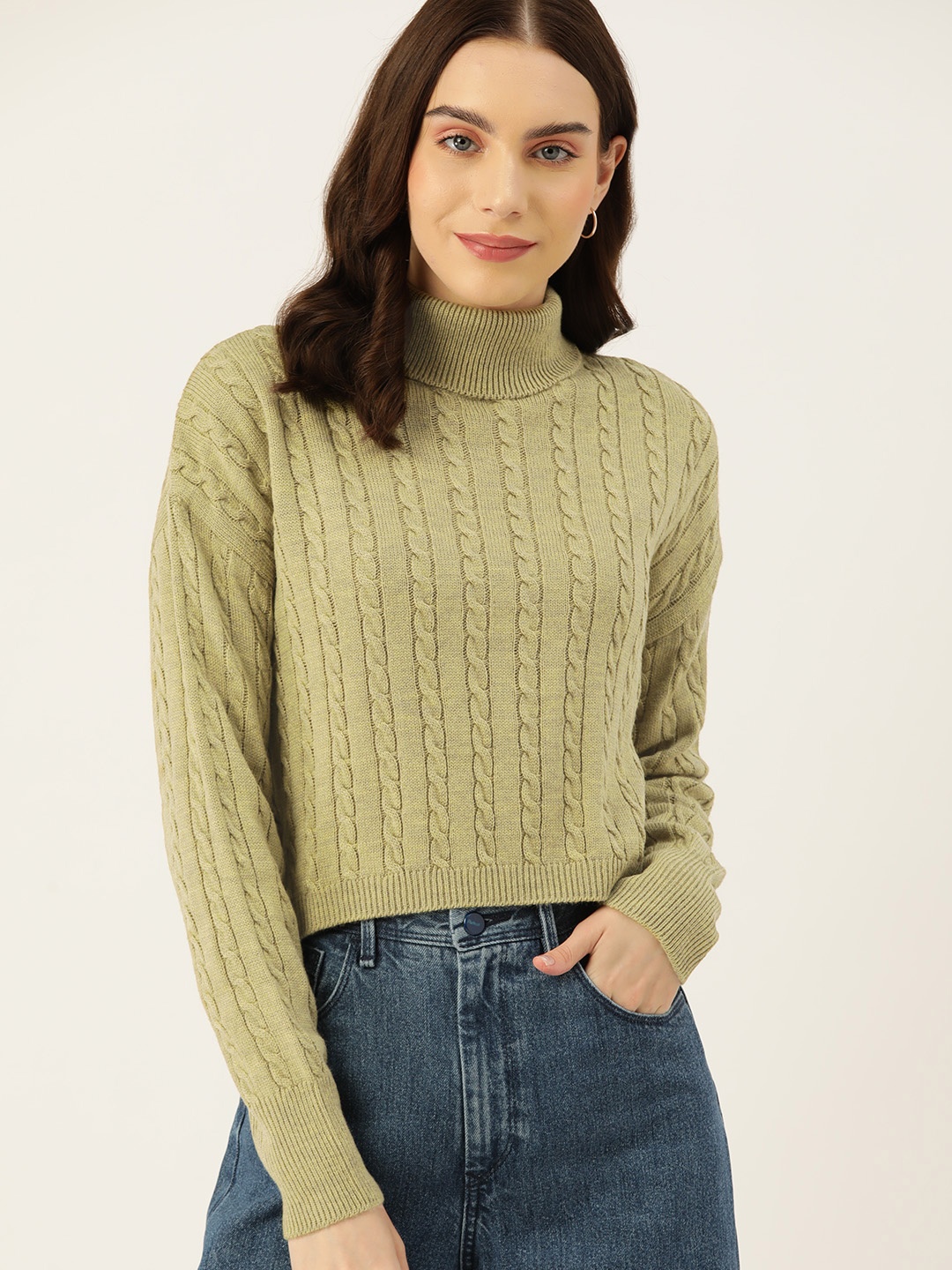 

DressBerry Acrylic Cable Knit Pullover, Green