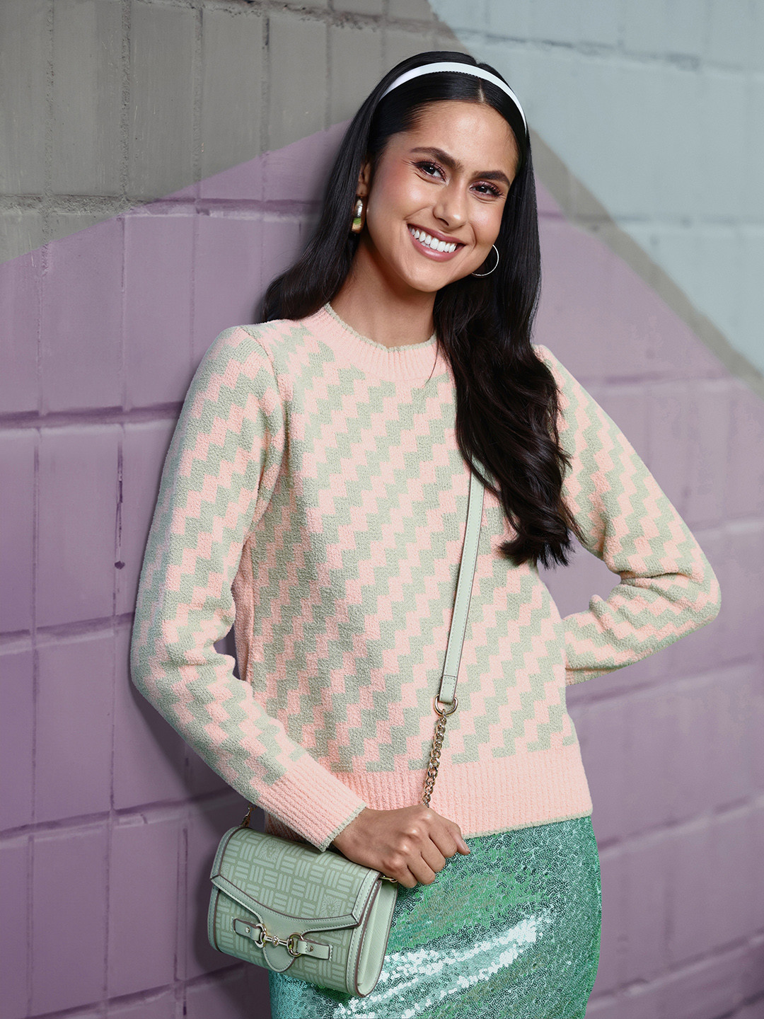 

DressBerry Women Self Design Pullover, Peach