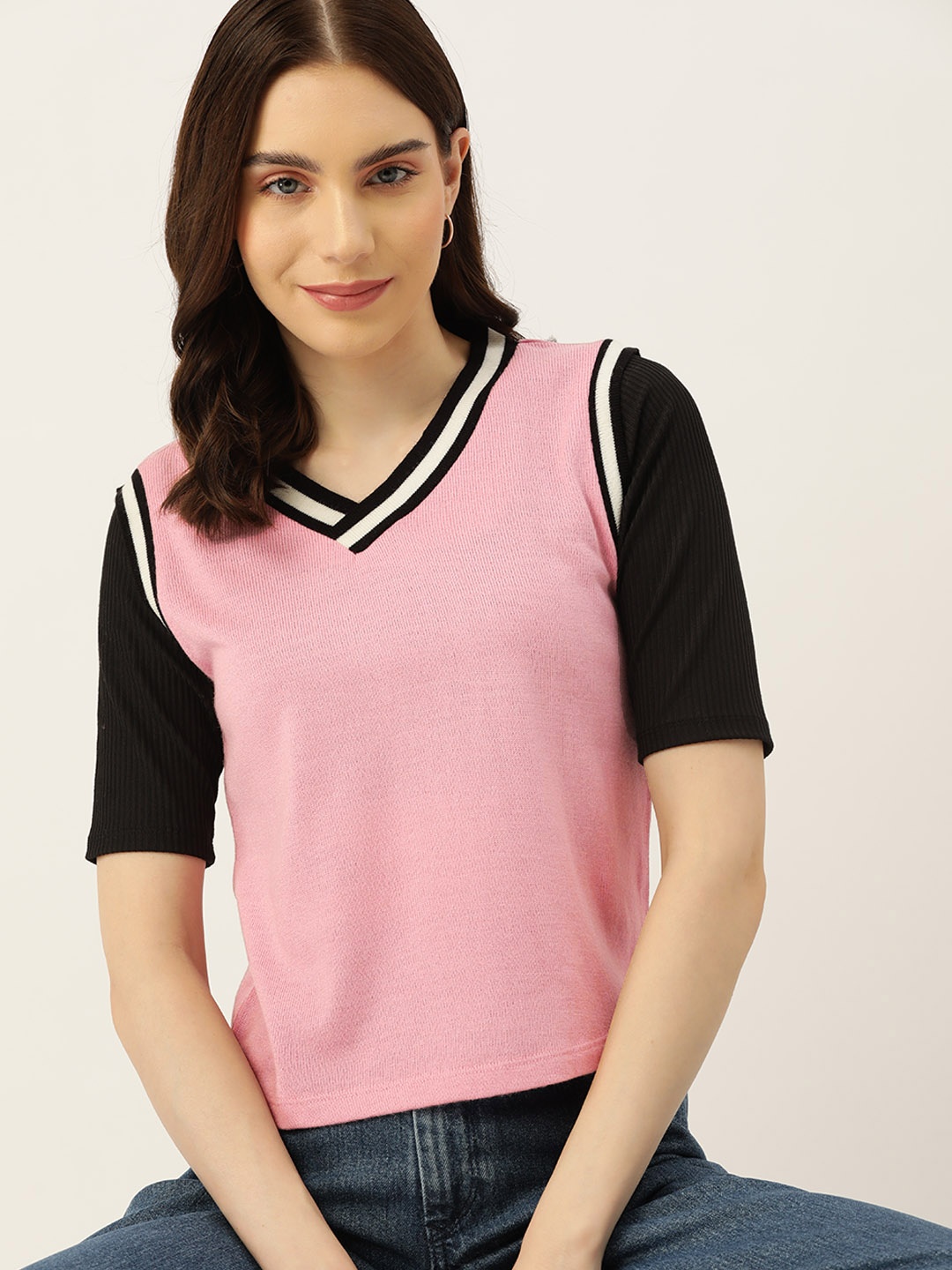 

DressBerry Acrylic Sweater Vest, Pink
