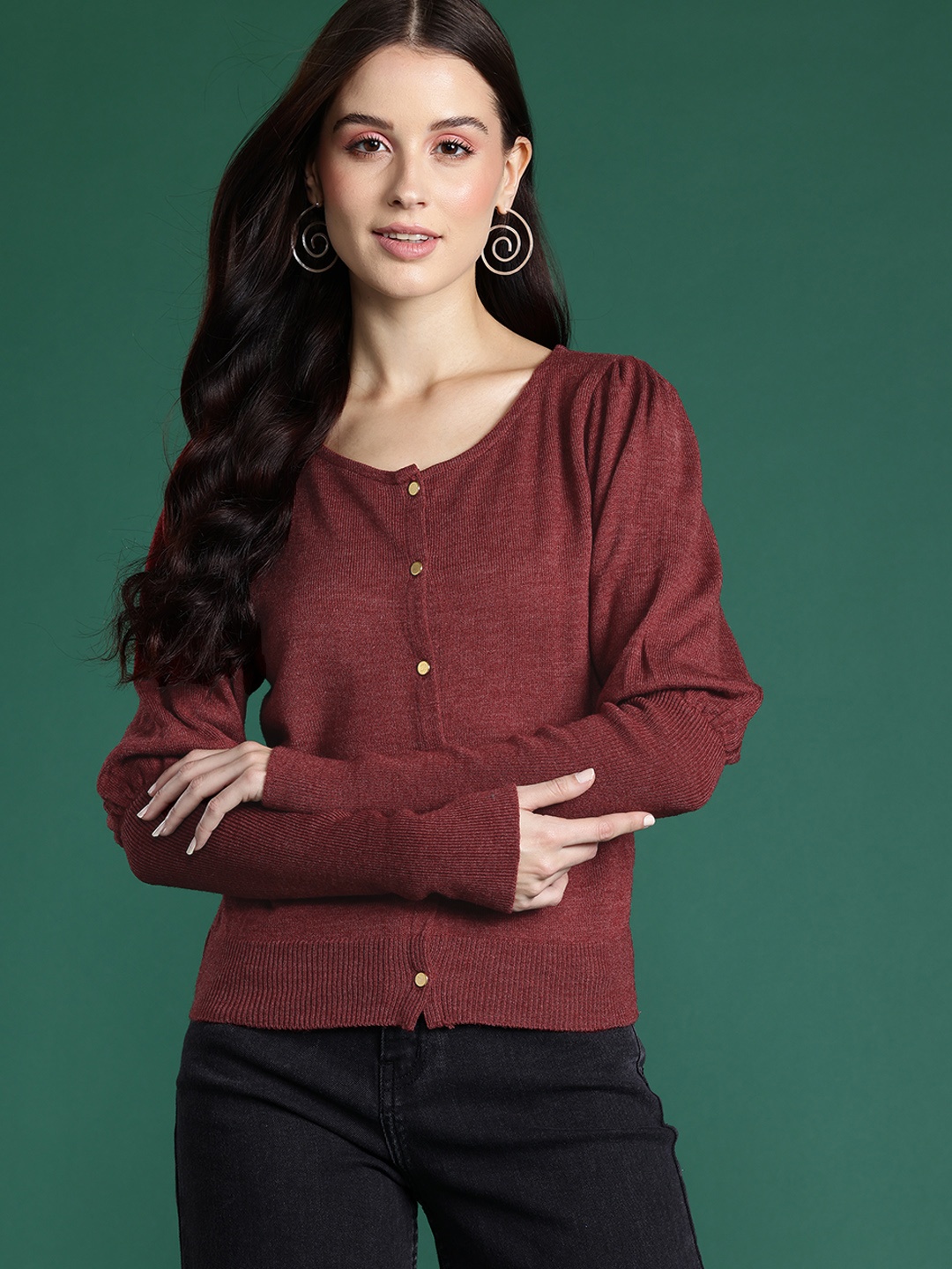 

DressBerry Pure Acrylic Solid Cardigan, Maroon