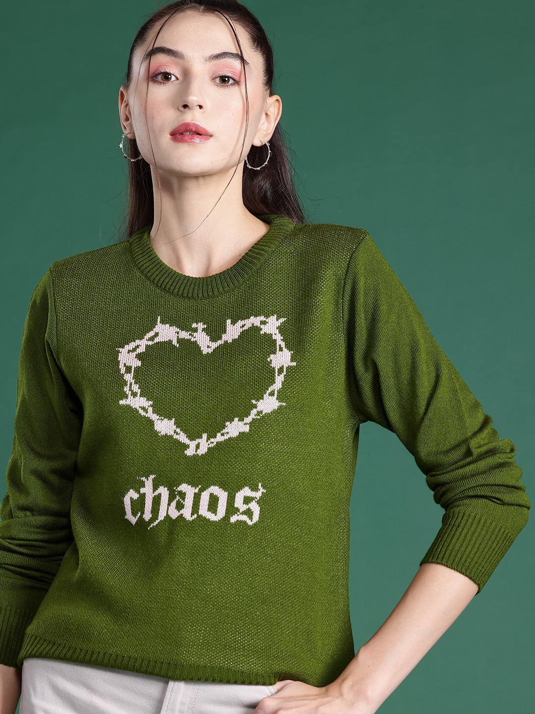 

DressBerry Self Designed Acrylic Pullover, Green