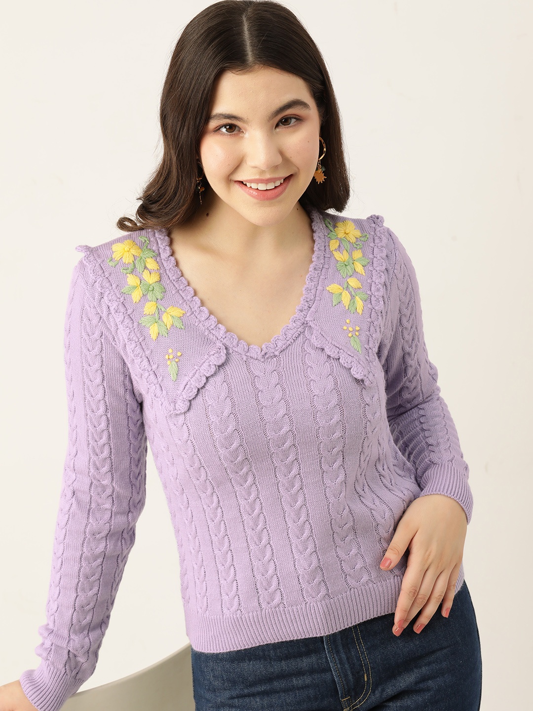 

DressBerry Above The Keyboard Collar Cable Knit Pullover, Lavender