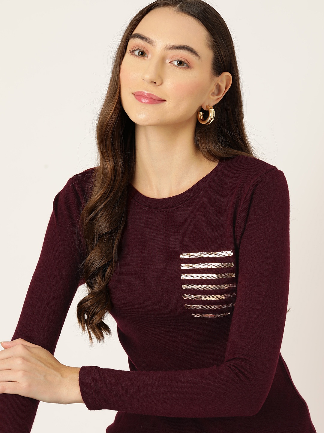 

DressBerry Sequinned Acrylic Pullover, Maroon