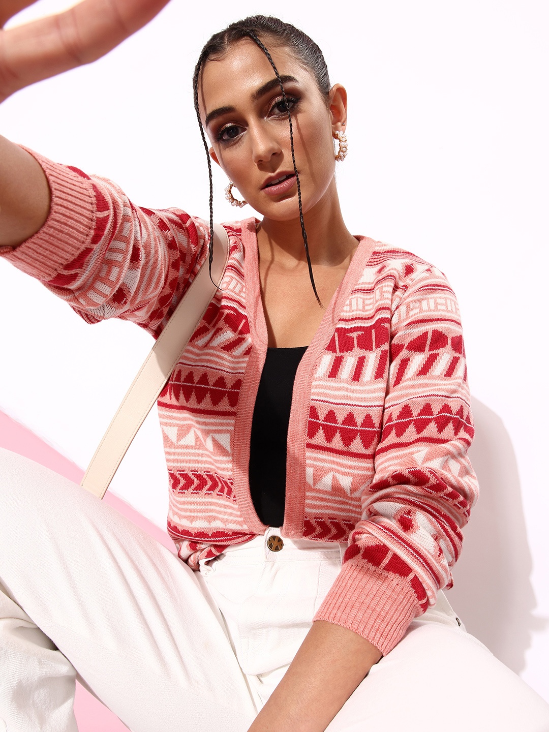 

DressBerry Women Front Open Knitted Cardigan, Peach