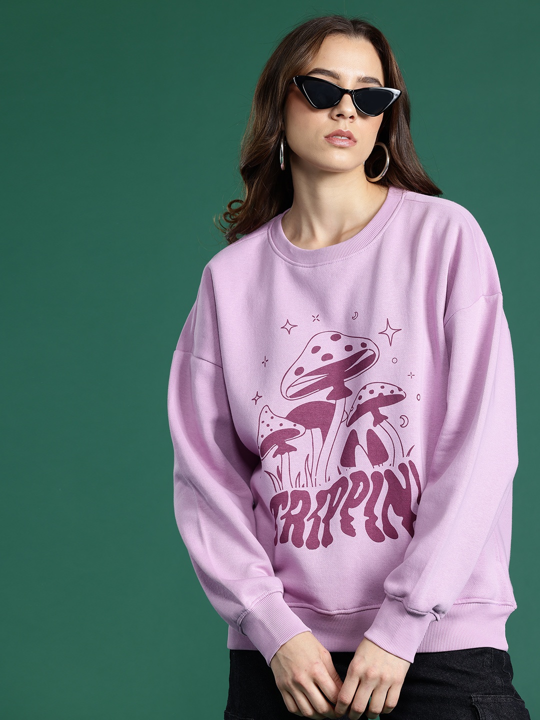 

DressBerry Drop-Shoulder Sleeves Printed Sweatshirt, Lavender