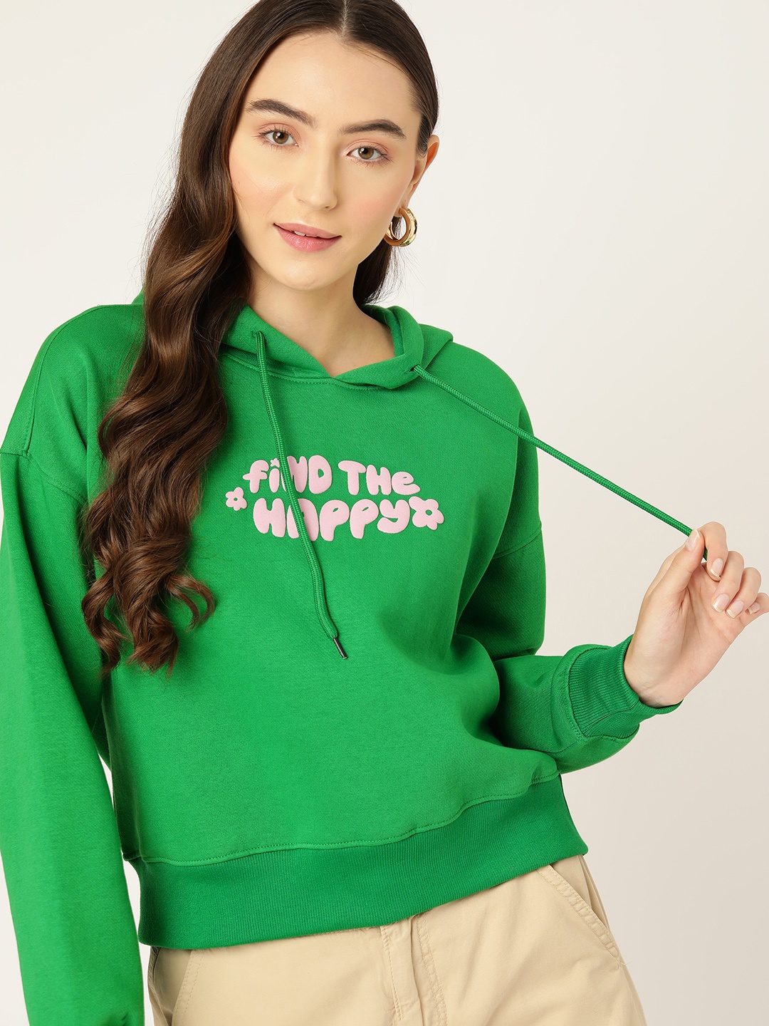 

DressBerry Printed Drop-Shoulder Hooded Sweatshirt, Green