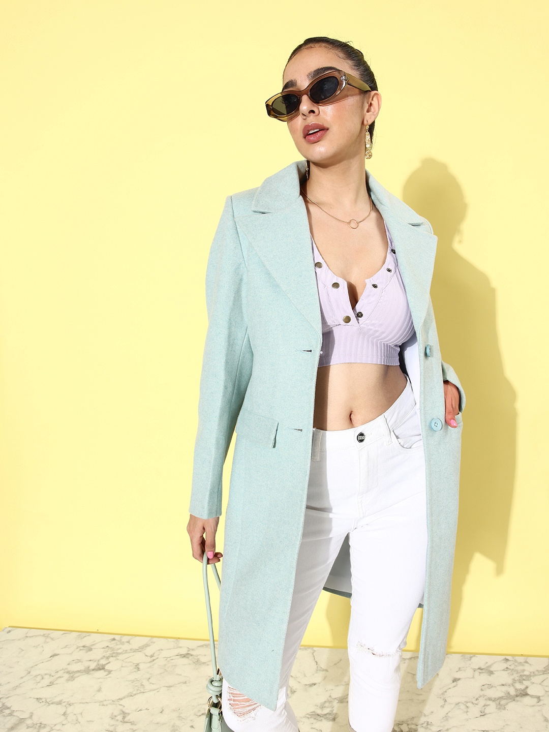 

4WRD by Dressberry Notched Lapel Collar Trench Coat, Blue