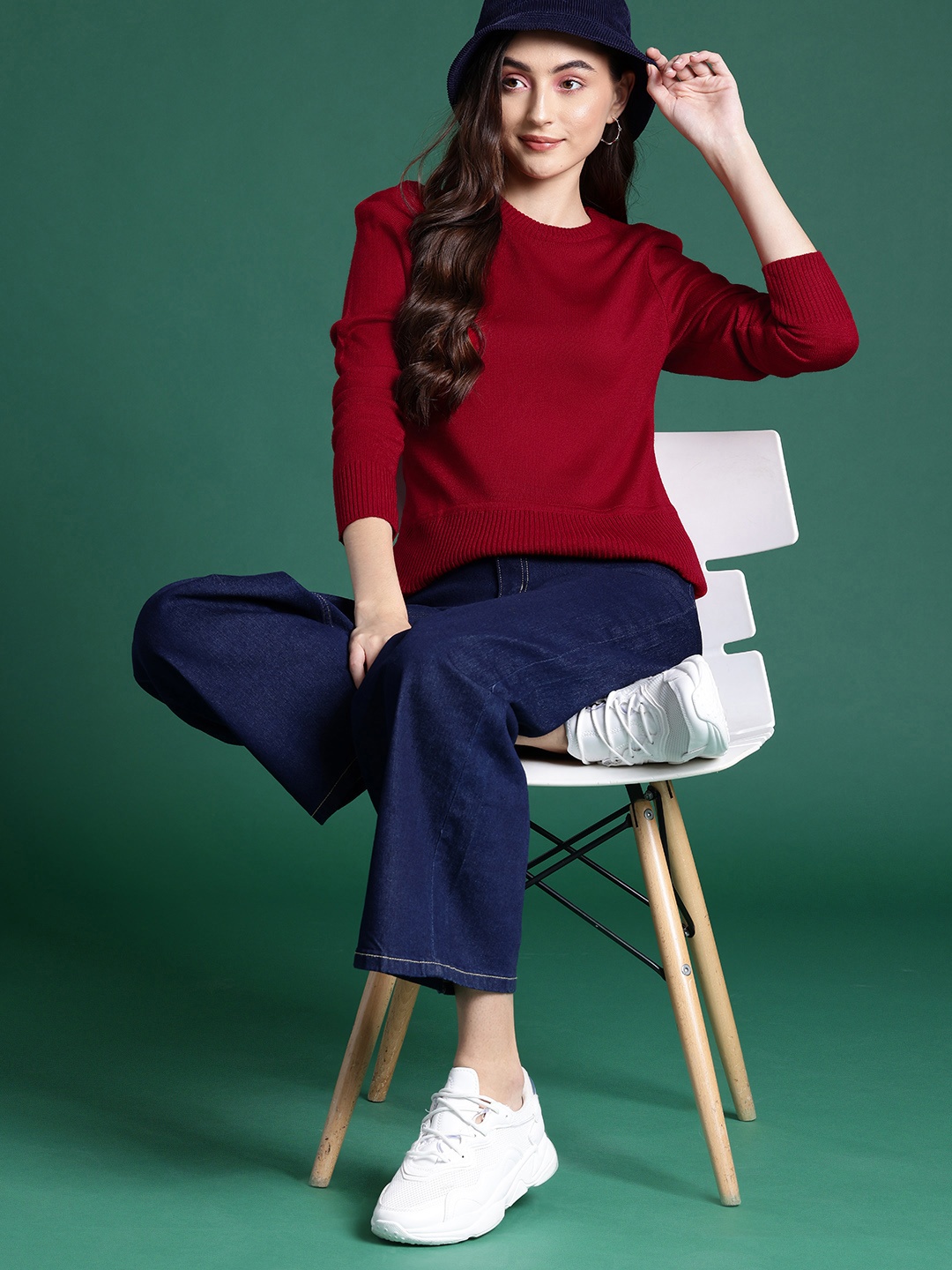

DressBerry Ribbed Acrylic Pullover, Red
