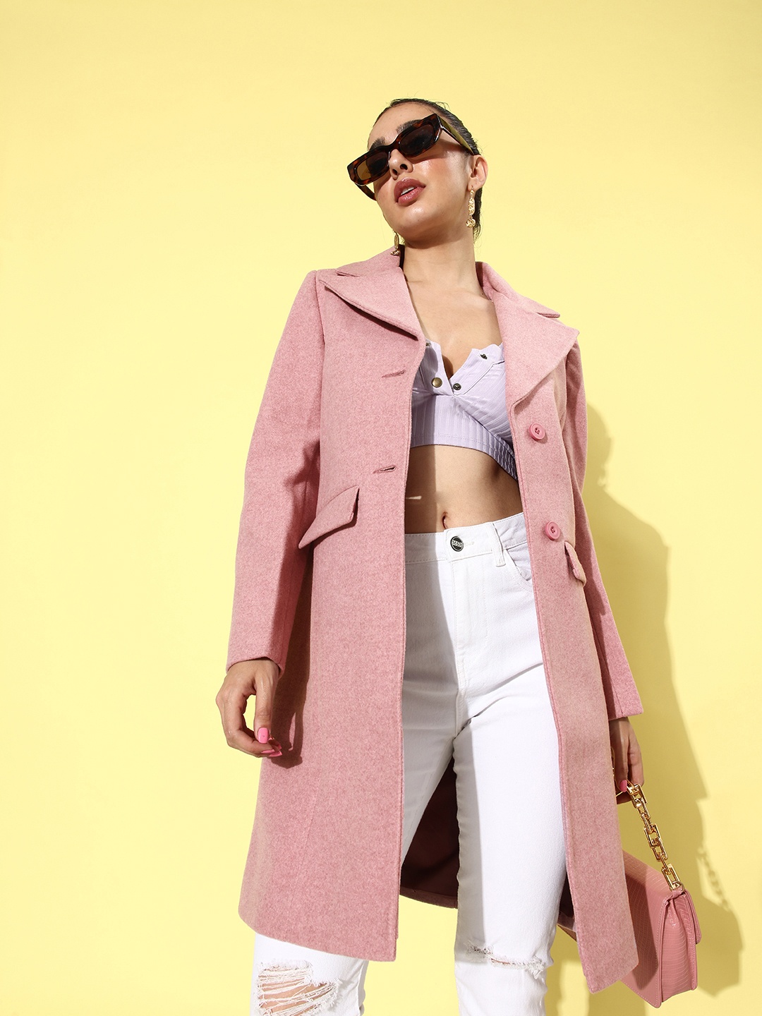 

4WRD by Dressberry Notched Lapel Collar Trench Coat, Pink