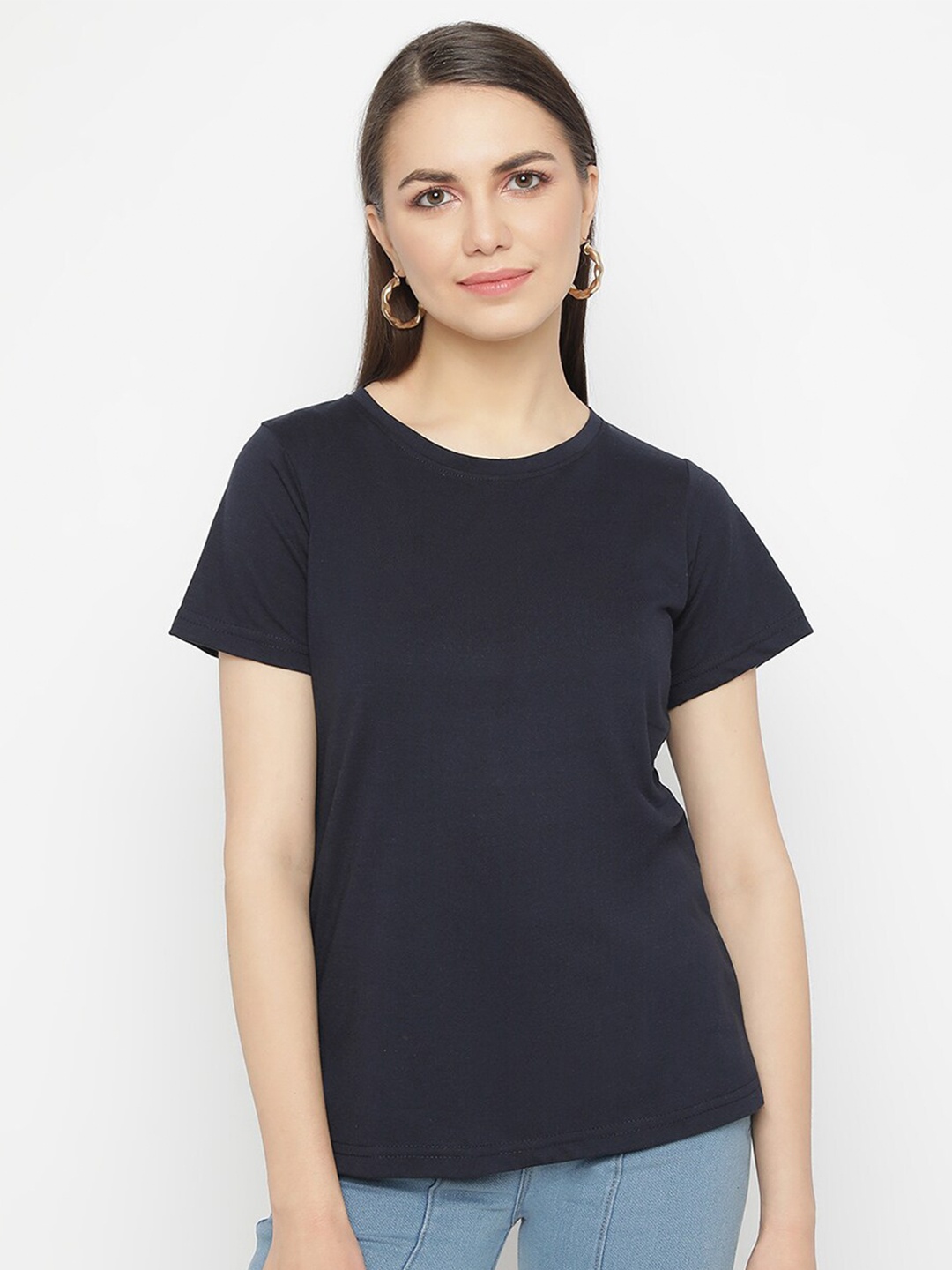 

UnaOne Round Neck Slim Fit Pure Cotton T-shirt, Blue