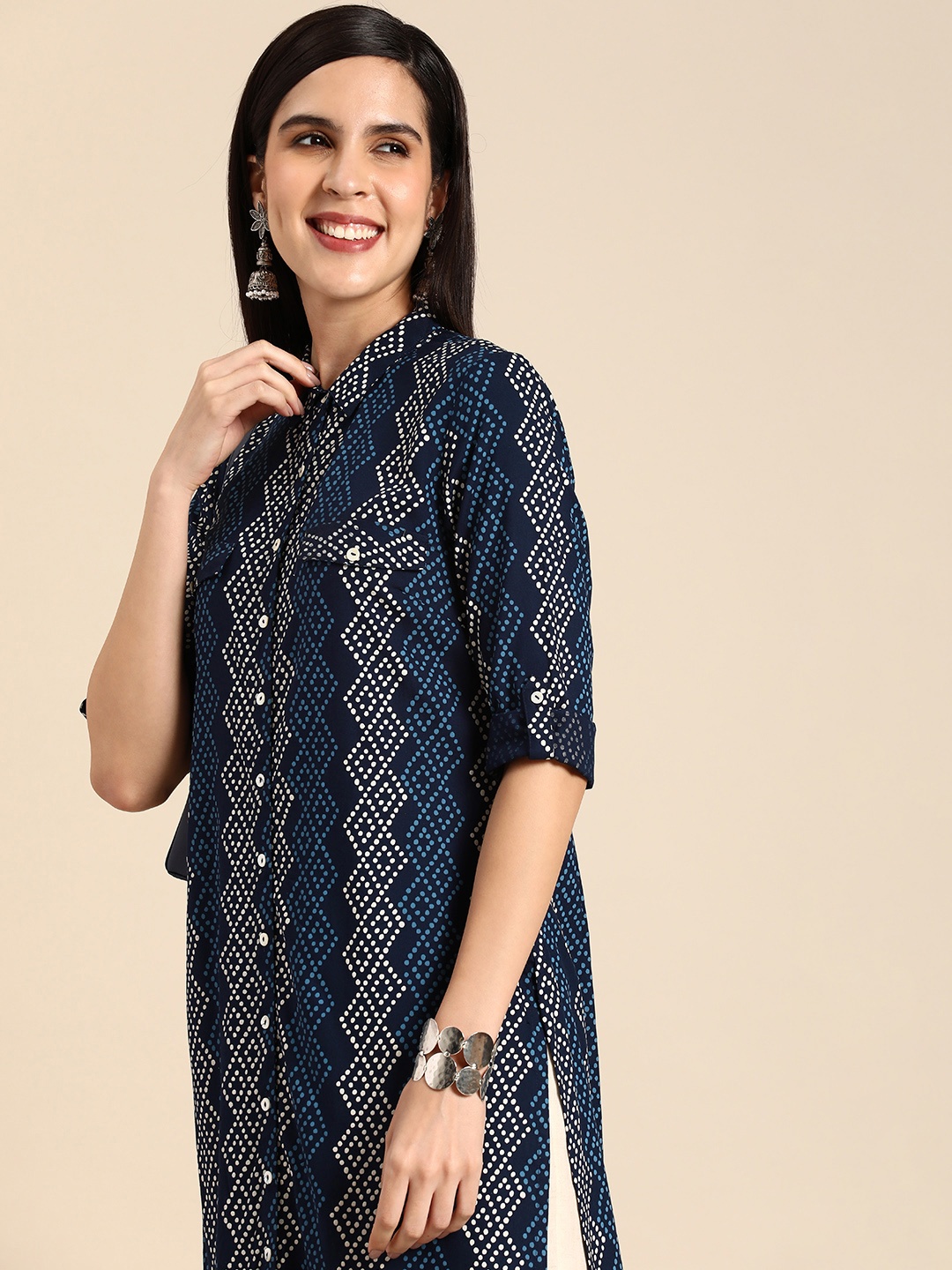 

Anouk Geometric Printed Kurta, Navy blue