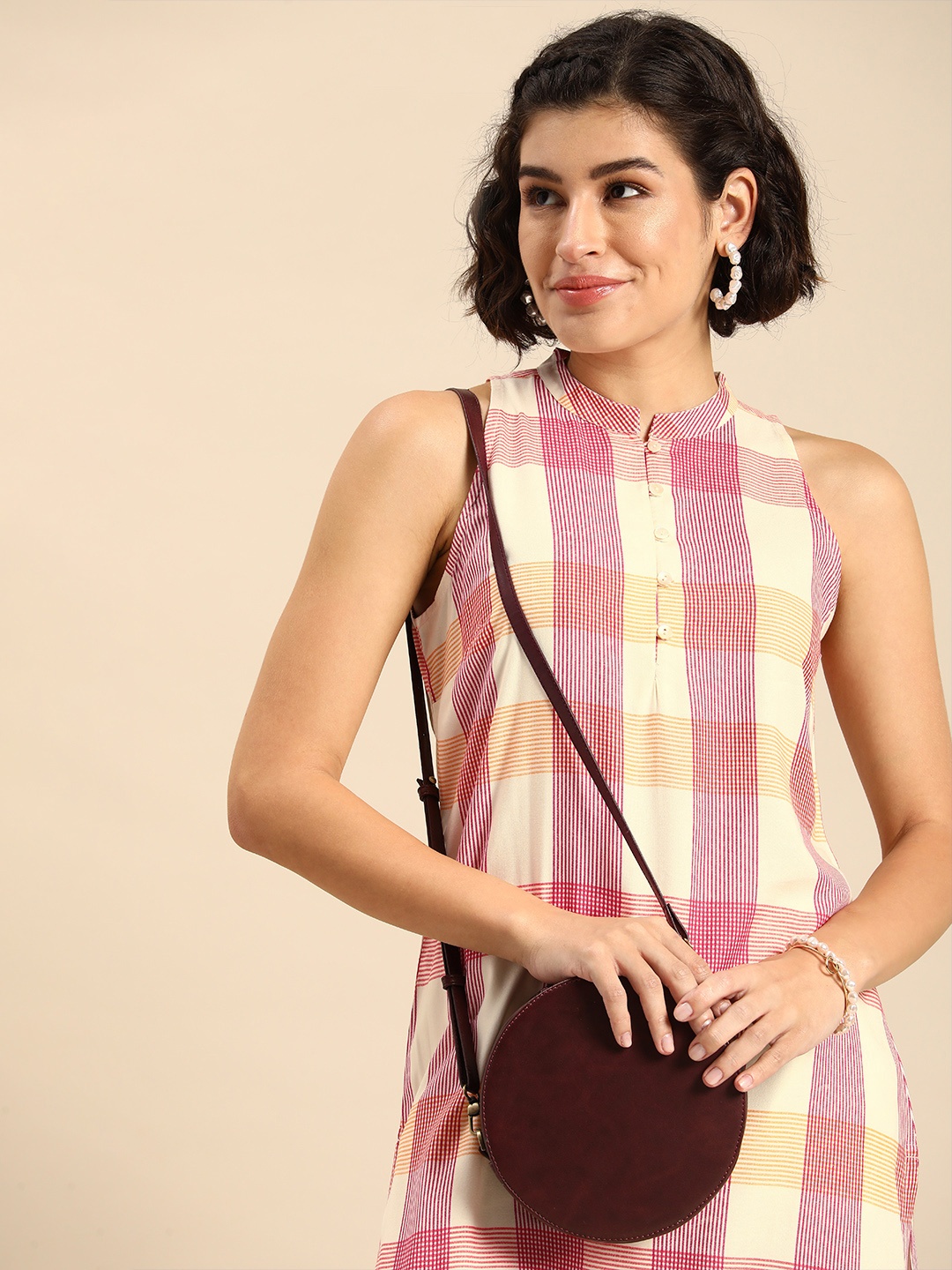 

Anouk Checked Kurta, Beige