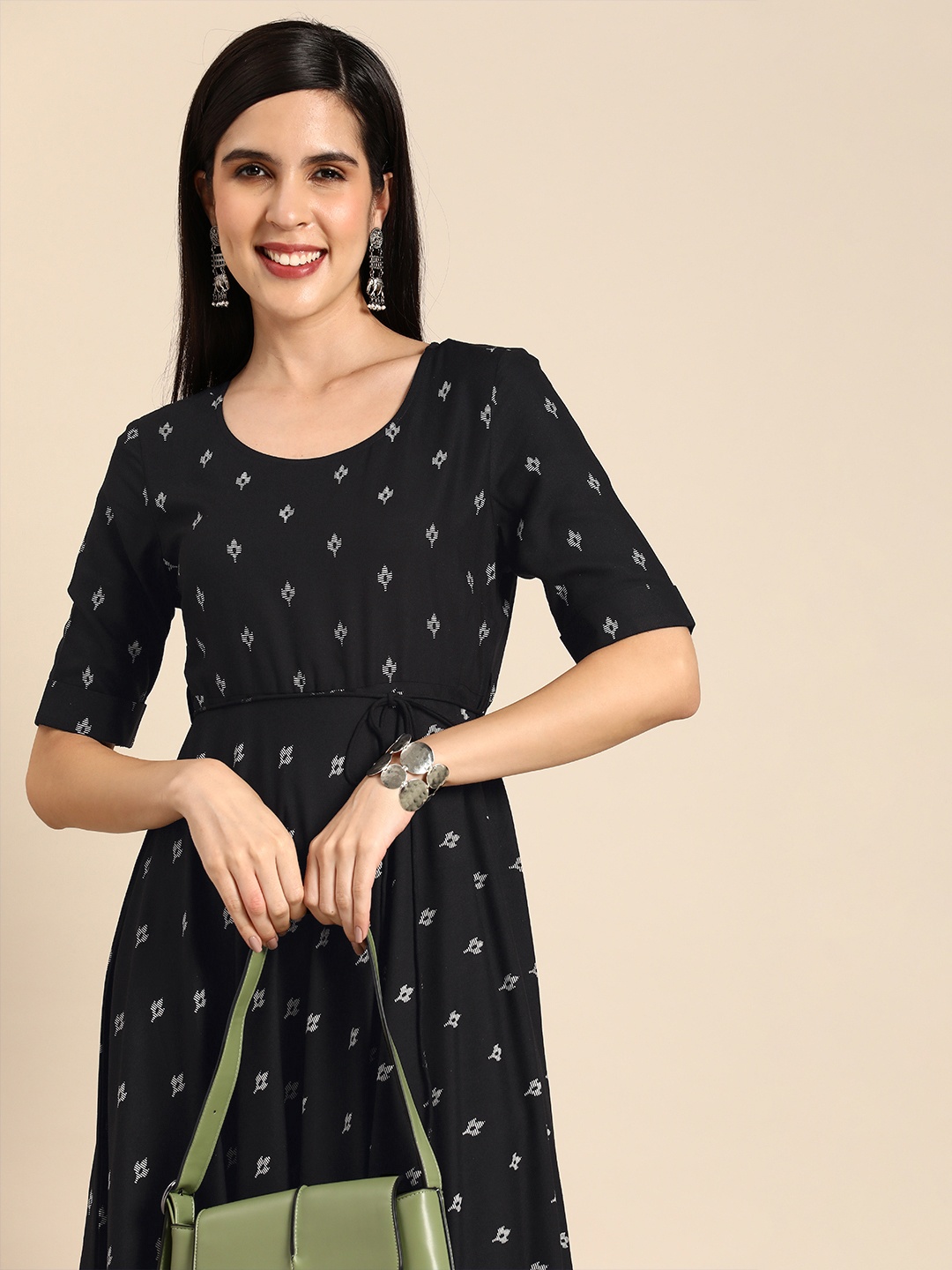 

Anouk Ethnic Motifs Printed A-Line Kurta, Black