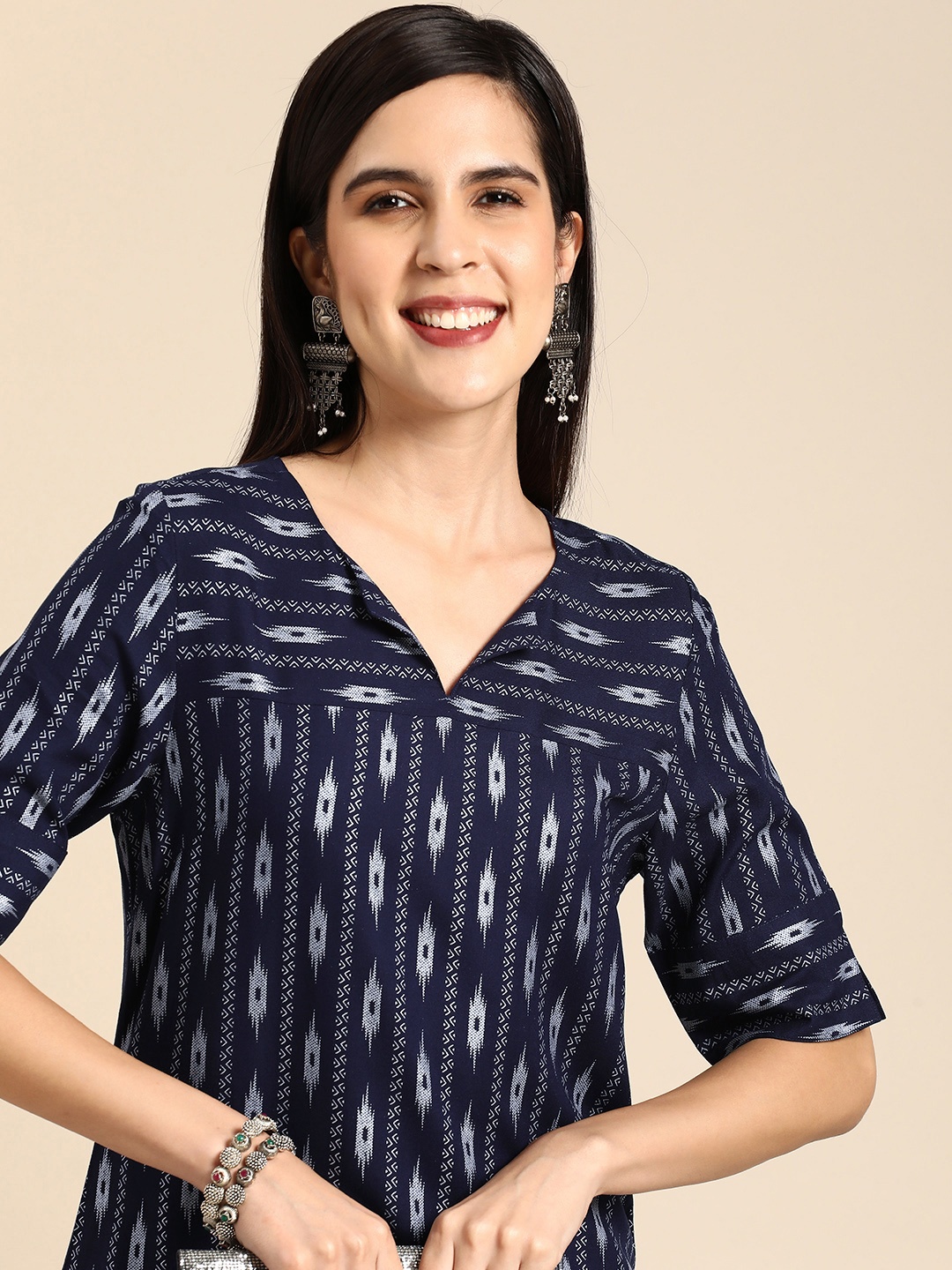 

Anouk Ethnic Motifs Printed Kurta, Navy blue