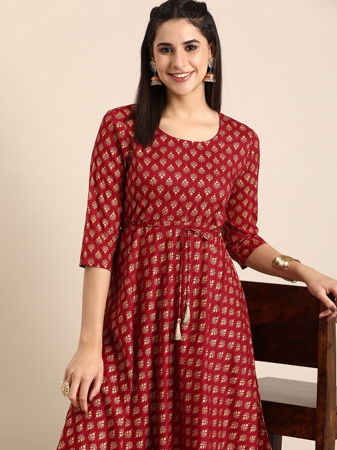 

Anouk Ethnic Motifs Printed A-Line Kurta, Red