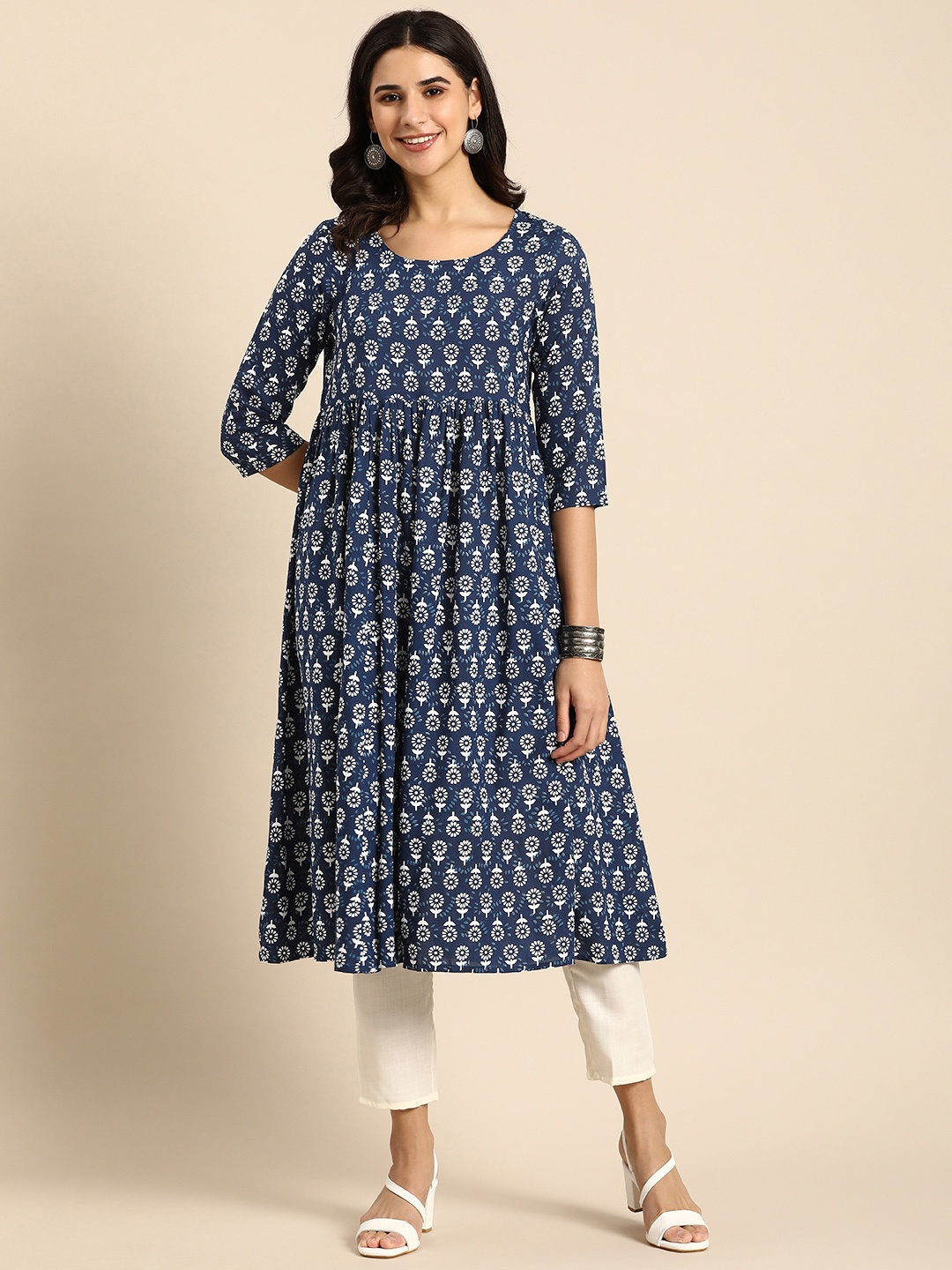 

Anouk Women Floral Printed A-Line Kurta, Blue