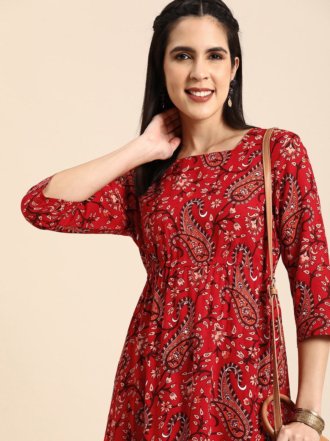 

Anouk Women Ethnic Motifs Printed A-Line Kurta, Red