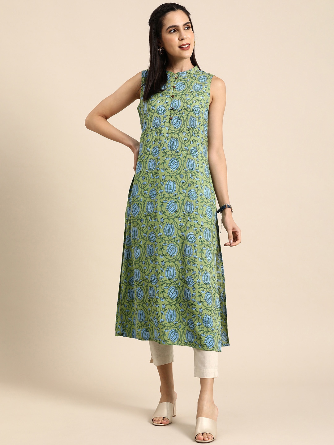 

Anouk Women Floral Printed Straight Kurta, Green