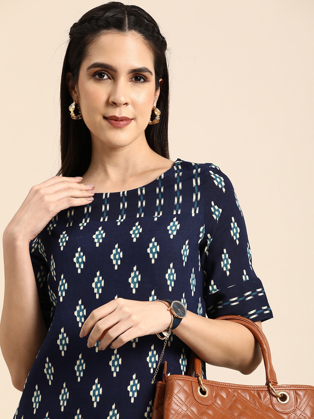 

Anouk Women Geometric Printed Straight Kurta, Navy blue
