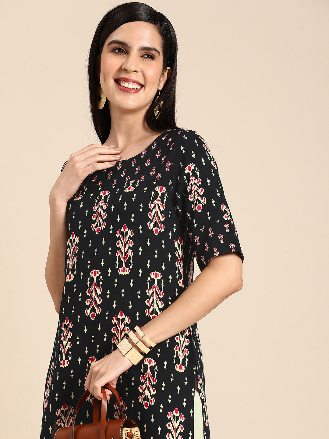 

Anouk Ethnic Motifs Printed Kurta, Black