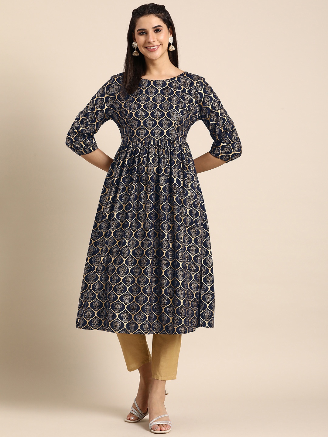 

Anouk Women Ethnic Motifs Printed Floral Kurta, Navy blue
